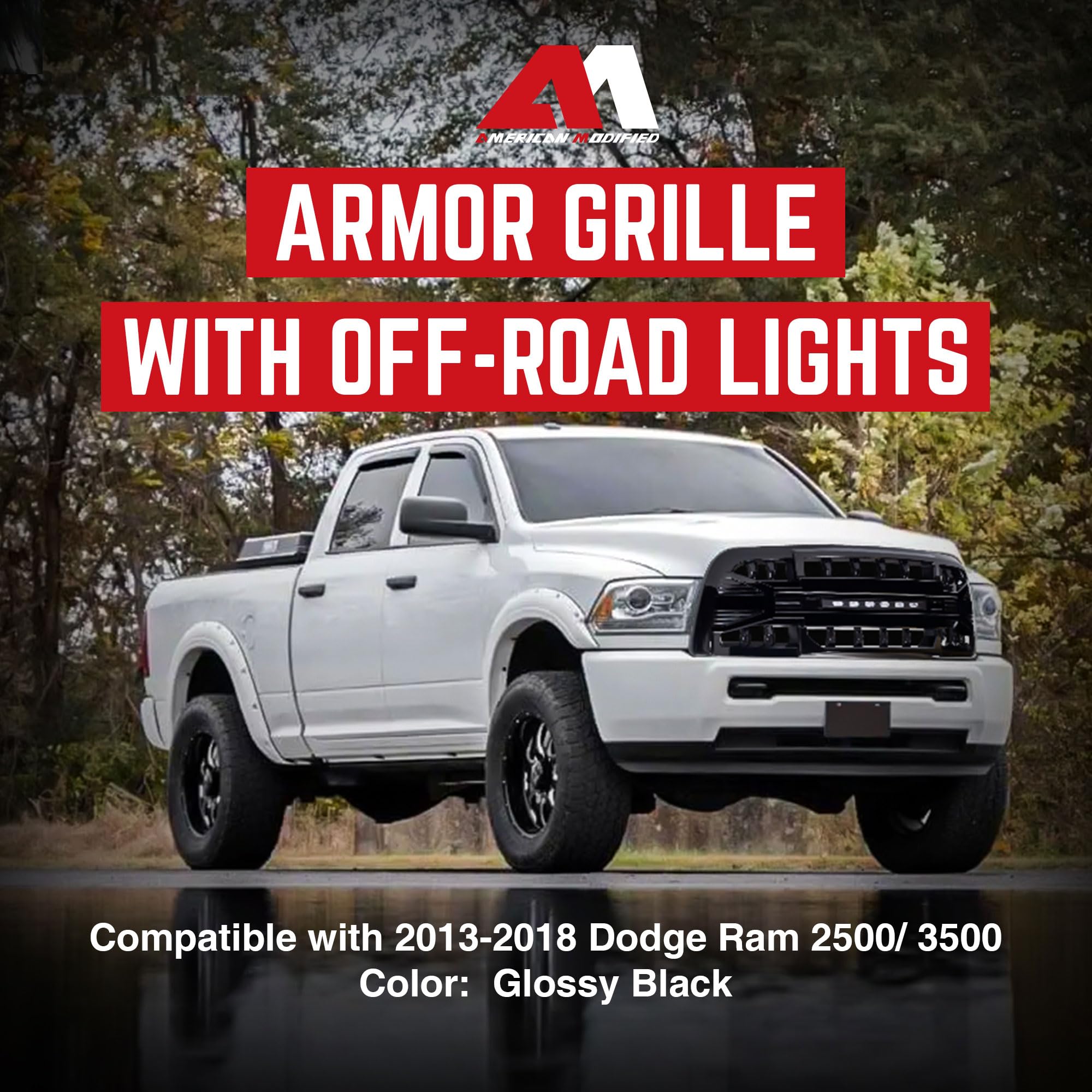 2013-2018 Dodge Ram 2500/3500 Off-Road Grille with LED Lights | Gloss Black Heavy Duty Truck Grill | Perfect for Off-Roading & Night Driving