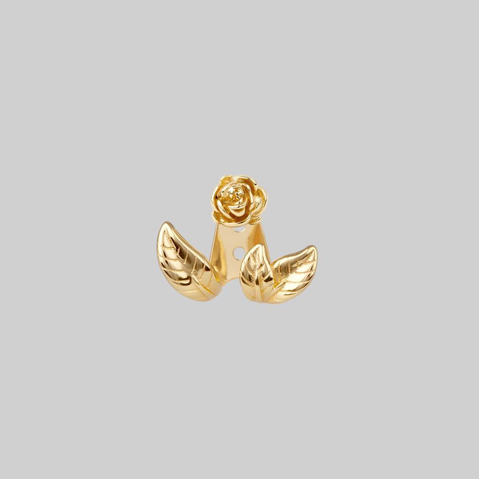 VERDURS. Rose & Foliage Earrings - Gold Plated Floral Dangle Earrings for Women, Elegant Gift for Valentine's Day, Wedding, Party & Special Occasions