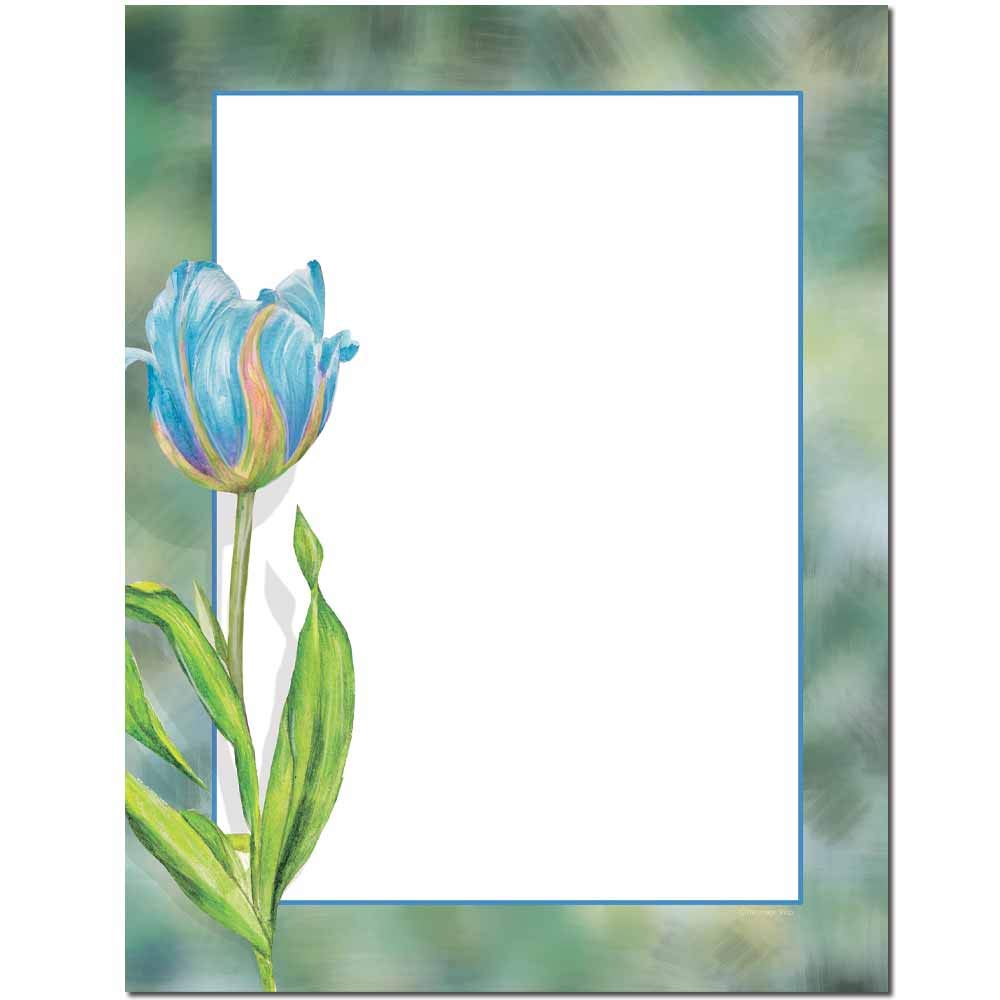 Premium Blue Tulip Letterhead Paper - 100 Sheets for Laser & Inkjet Printers - Elegant Stationery for Business Correspondence, Wedding Invitations & Professional Documents