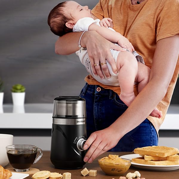 SHARDOR 2.0 Electric Coffee Grinder for Beans, Espresso, Herbs & Spices - Adjustable with 2 Removable Stainless Steel Bowls (Wet/Dry) - Perfect for Home Brewing, Barista Use & Kitchen Prep - Black