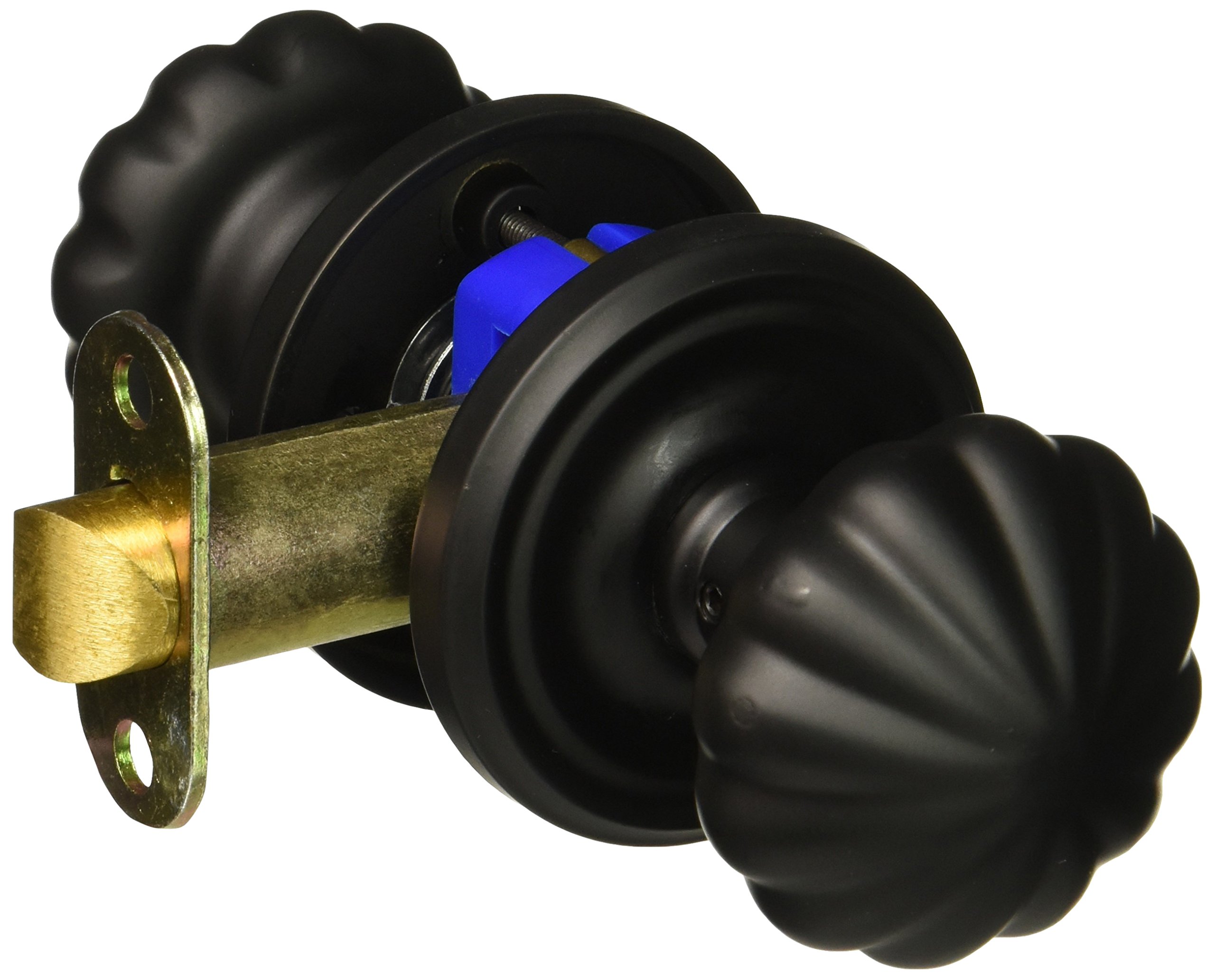 Vintage Rosette Door Set with Fluted Brass Knobs - Matte Black Privacy Door Hardware for Bedroom, Bathroom & Closet (Set of 2)