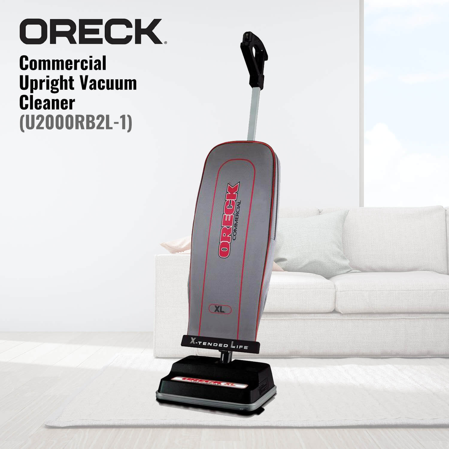 Oreck Commercial Upright Vacuum Cleaner O U2000RB2L - Powerful Suction for Hard Floors & Carpets - Ideal for Offices, Hotels & Large Spaces