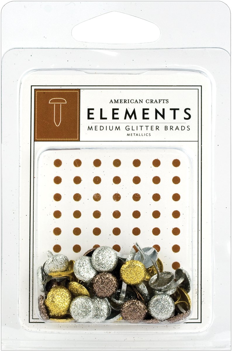 American Crafts Elements Medium Glitter Brads - Metallic Decorative Fasteners for Scrapbooking, Card Making, DIY Crafts & Home Decor Projects