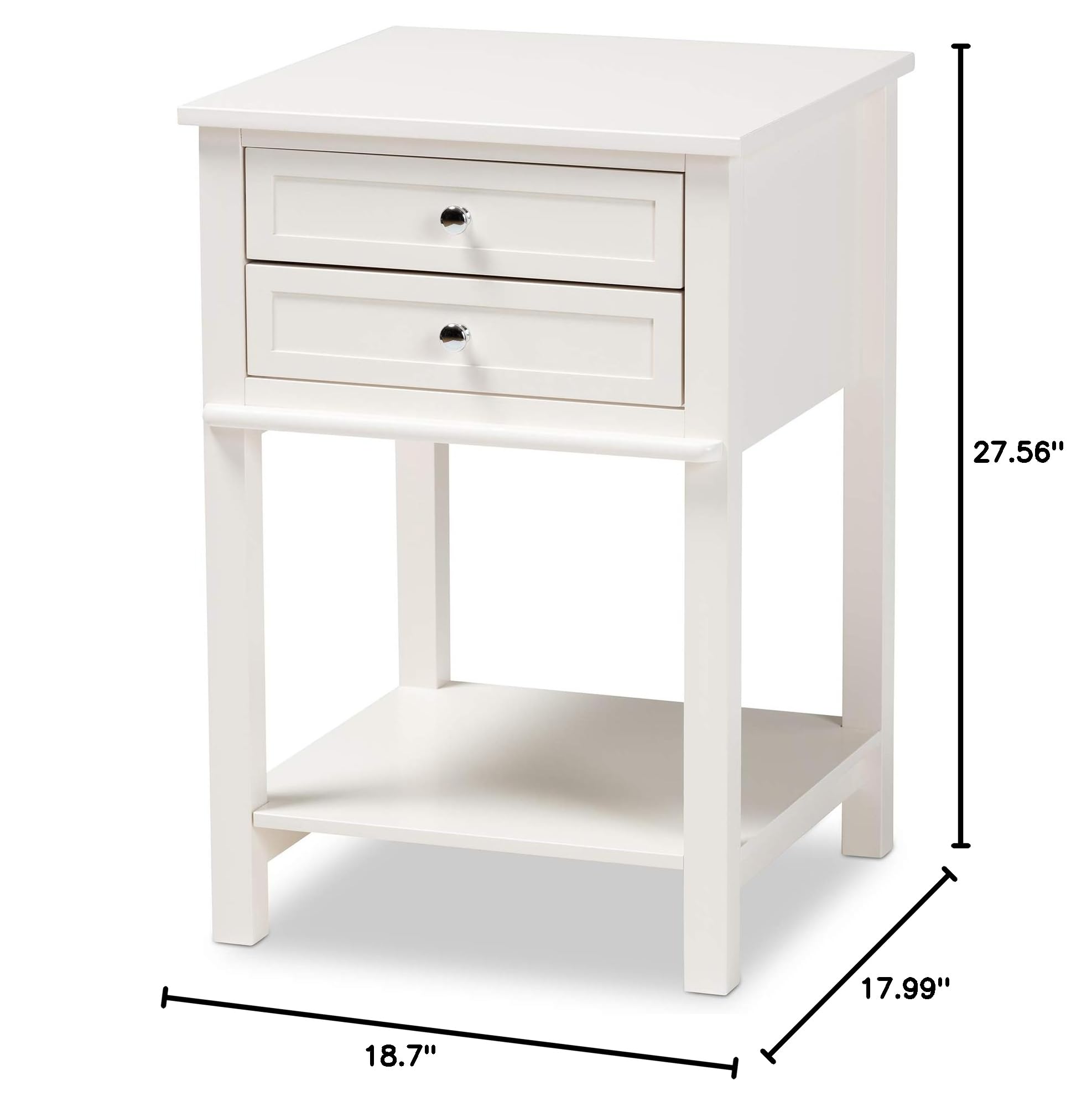 Baxton Studio White Nightstand - Modern Bedside Table with Drawer for Bedroom, Living Room & Guest Room