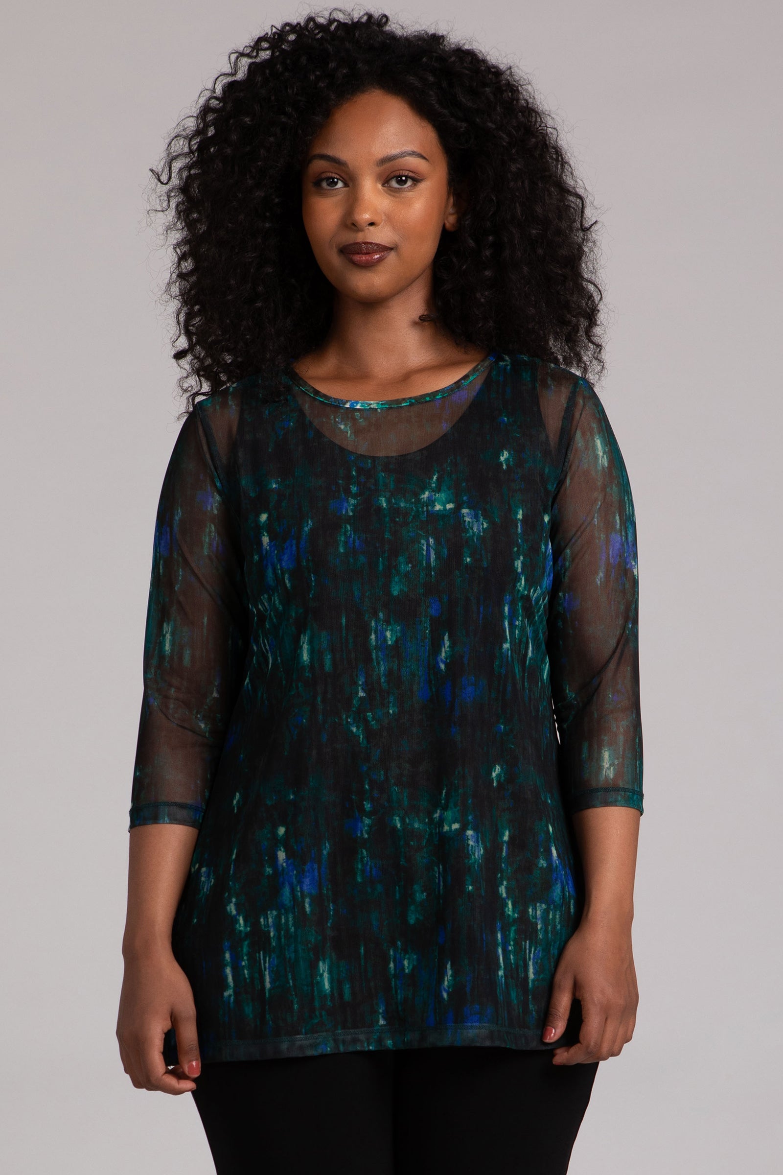 Mesh Nu Ideal Tunic | Camo Forest Print Women's Tunic Top - Comfortable Casual Wear for Outdoor Adventures & Everyday Style