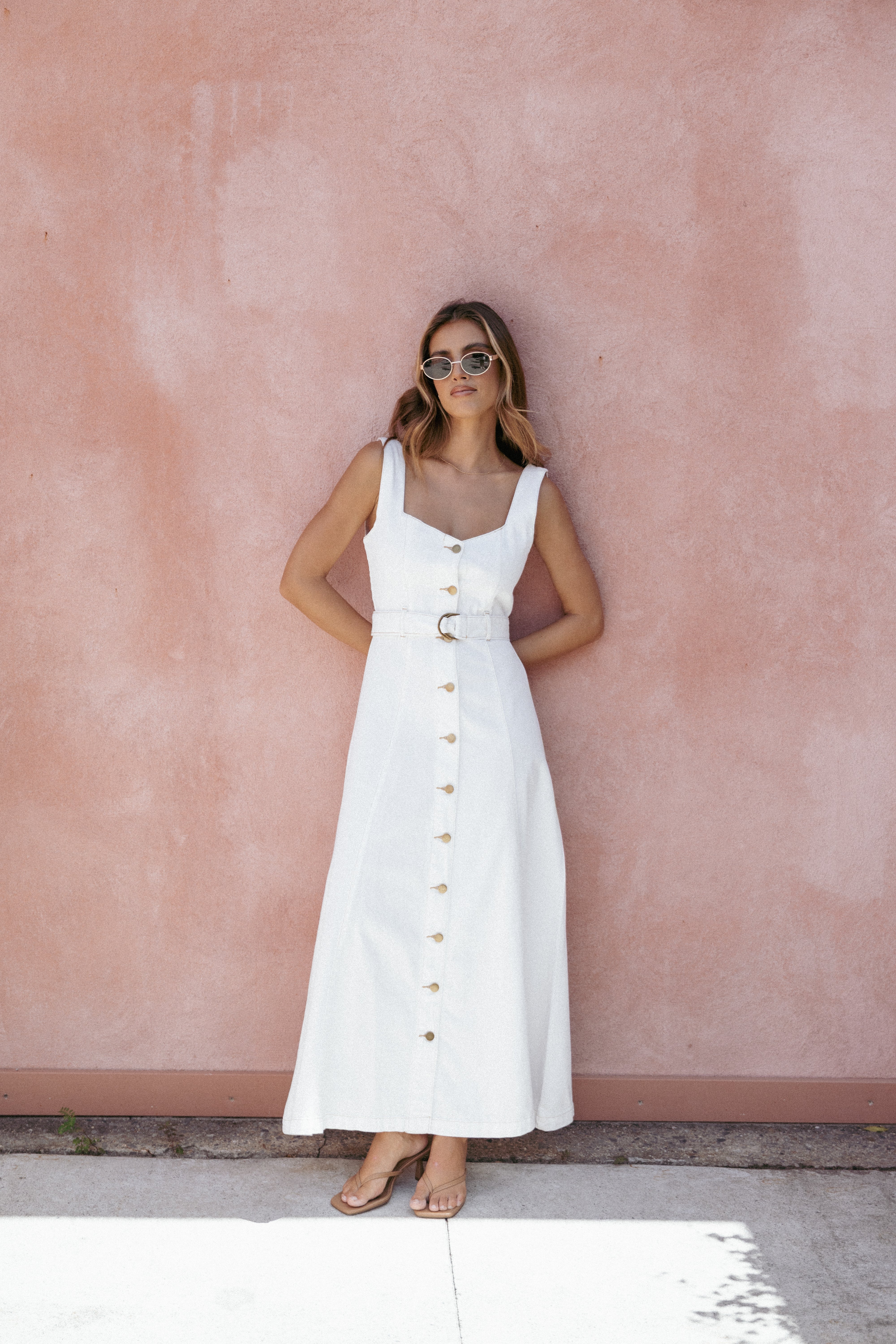 Jennings Midi Dress - Elegant White Flowy Summer Dress for Women | Perfect for Beach Vacations, Date Nights & Casual Outings