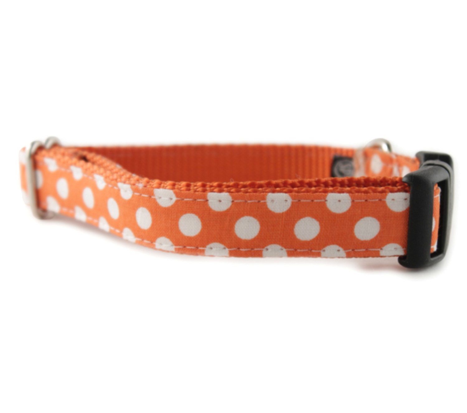 Orange Polka Dot Dog Collar - Reflective Adjustable Pet Collar with White Dots for Small Medium Large Dogs - Perfect for Walks, Training & Night Safety
