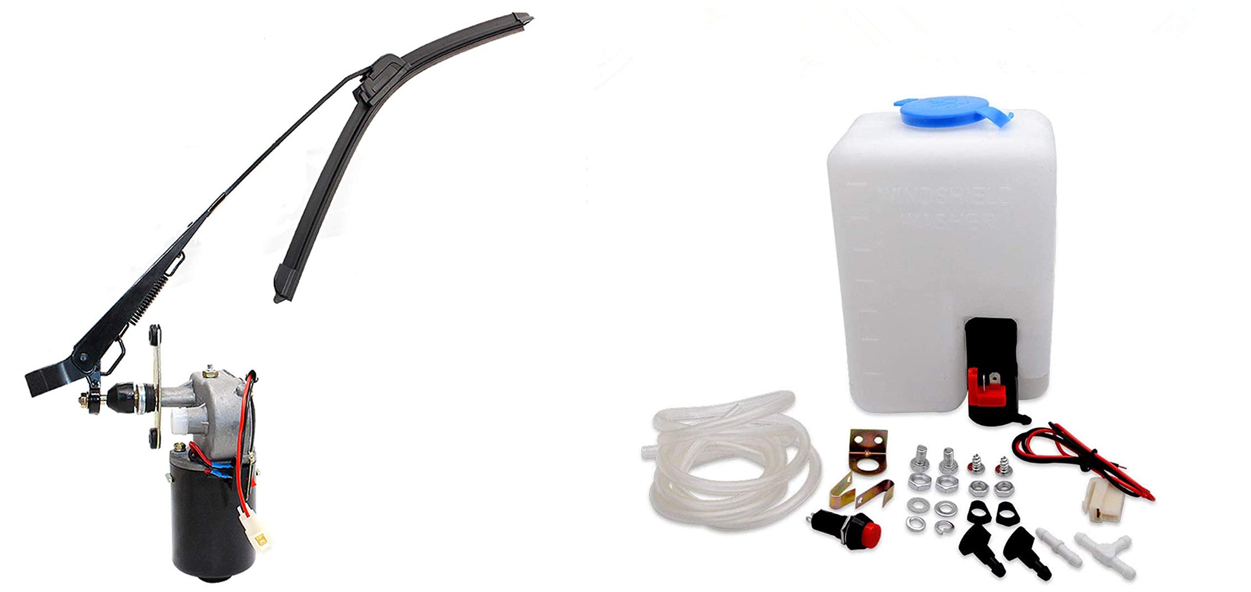 12V Universal UTV Windshield Wiper Kit with Washer Pump - Fits Polaris Ranger, Can-Am, Honda Pioneer, Golf Carts & Tractors - All-Weather Protection for Off-Road Vehicles, Farm Equipment & Utility Vehicles