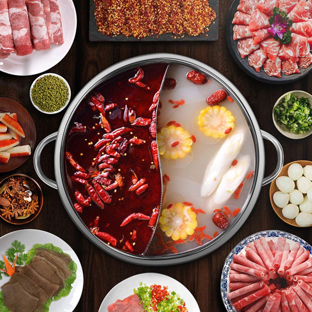 Stainless Steel Shabu Shabu Pot with Divider - 1pc Cabilock Hot Pot for Gas & Induction Stoves - Perfect for Home Cooking, Asian Cuisine & Family Gatherings