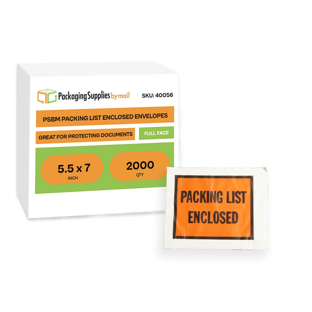 PSBM 2,000-Pack 7x5.5 Inch Full Face Printed Shipping Envelopes - Orange/Black Invoice & Packing Slip Pouches for Ecommerce, Retail & Office Organization