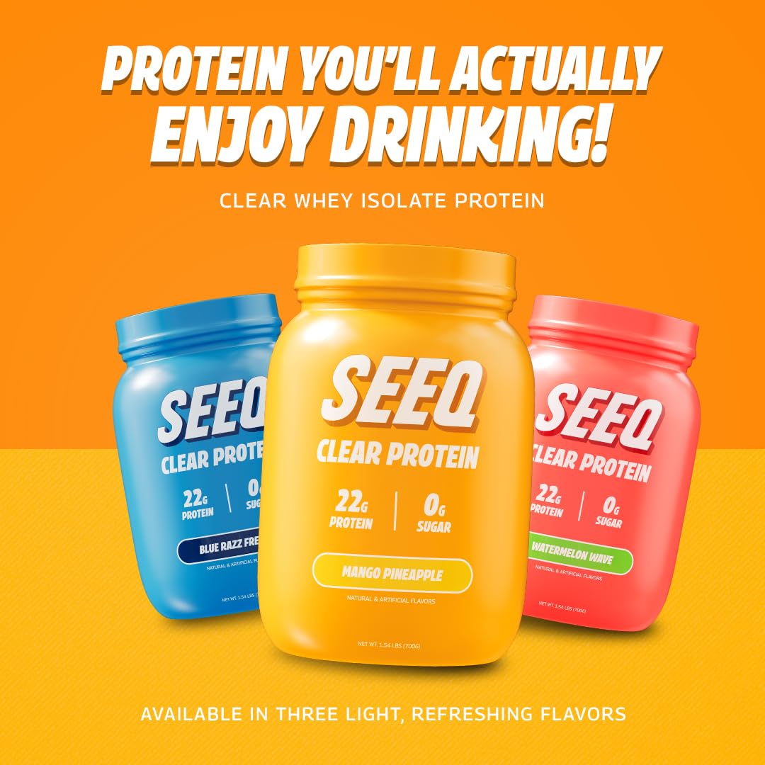 SEEQ Clear Whey Isolate Protein Powder - Mango Pineapple Flavor, 25 Servings, 22g Protein, 0g Lactose, Sugar-Free, Keto-Friendly, Soy-Free - Juice-Like Taste for Post-Workout Recovery & Muscle Growth - Perfect for Gym, Fitness & Healthy Lifestyle