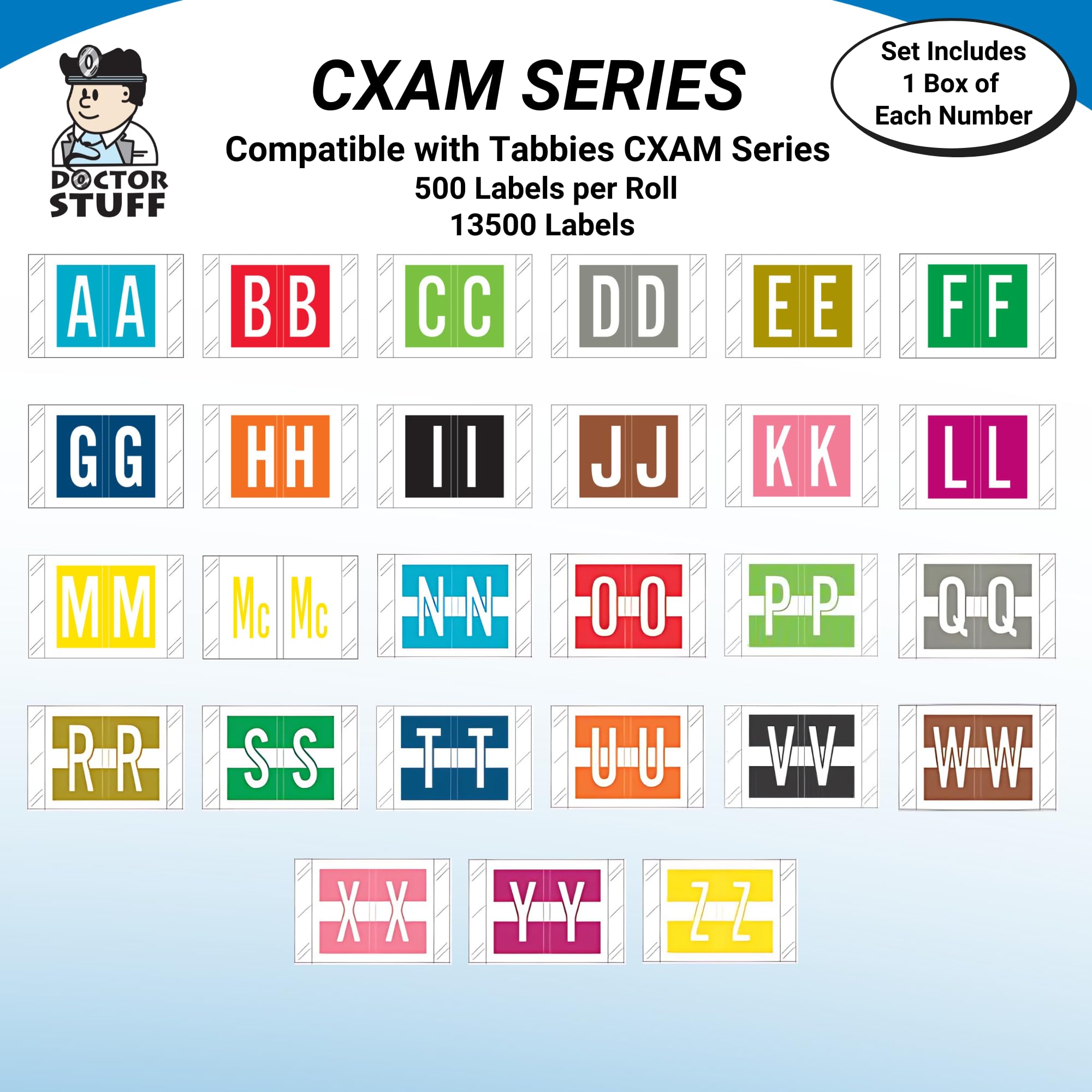 Doctor Stuff File Folder Labels - Alphabet Letter A-Z Complete Set with Mc, 27 Rolls (500/Roll), 1