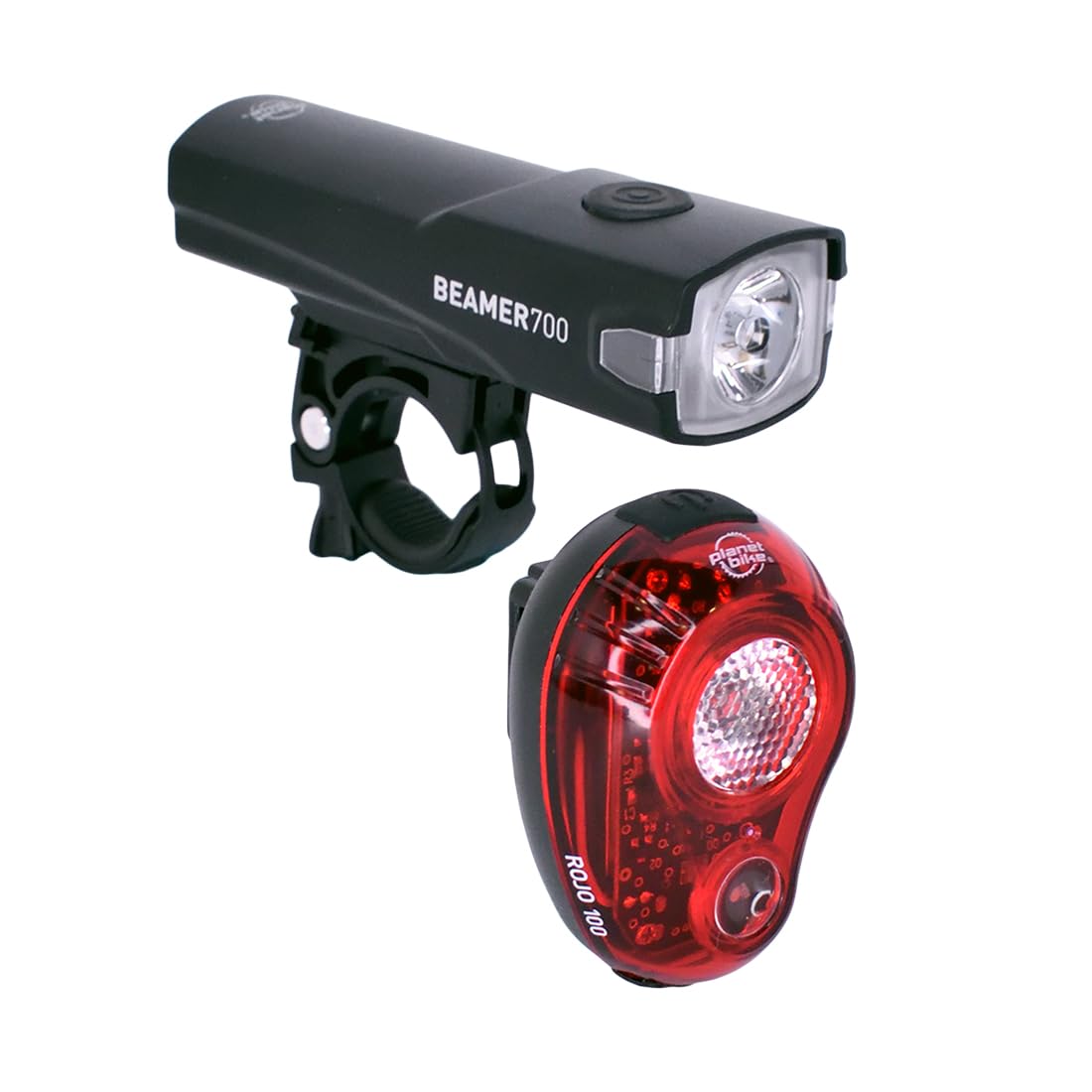 Planet Bike Beamer 700 & Rojo 100 Bike Light Set - High Visibility LED Bicycle Lights for Night Riding, Commuting & Safety - Waterproof Cycling Accessories for Road, Mountain & Urban Bikes