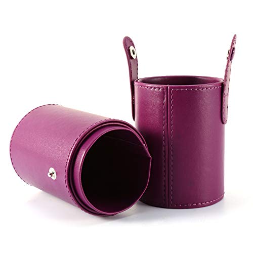 Premium Empty Makeup Brush Holder Organizer - Portable Travel Cosmetic Cup with Purple Leather for Round Pen Storage | Perfect for Makeup Artists, Travelers & Beauty Enthusiasts