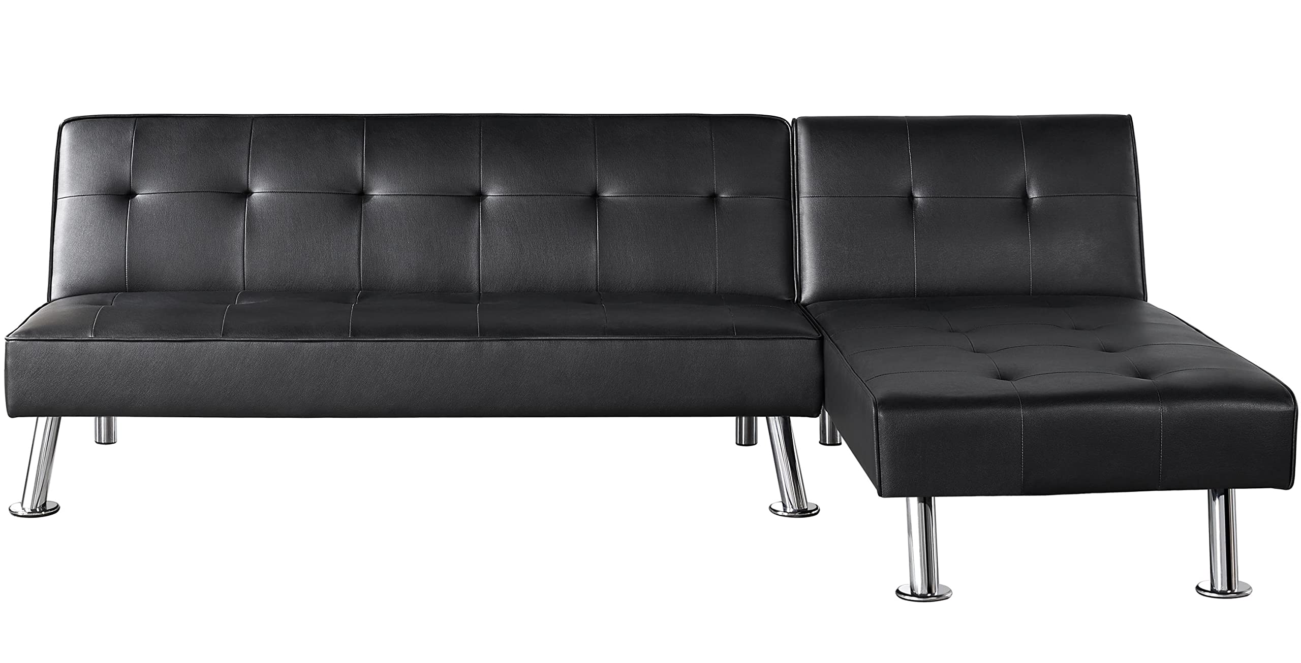Yaheetech Convertible Sectional Sofa Bed - L-Shaped Faux Leather Sleeper Couch for Small Spaces, Black | Modern Living Room Furniture for Apartments & Studio Homes