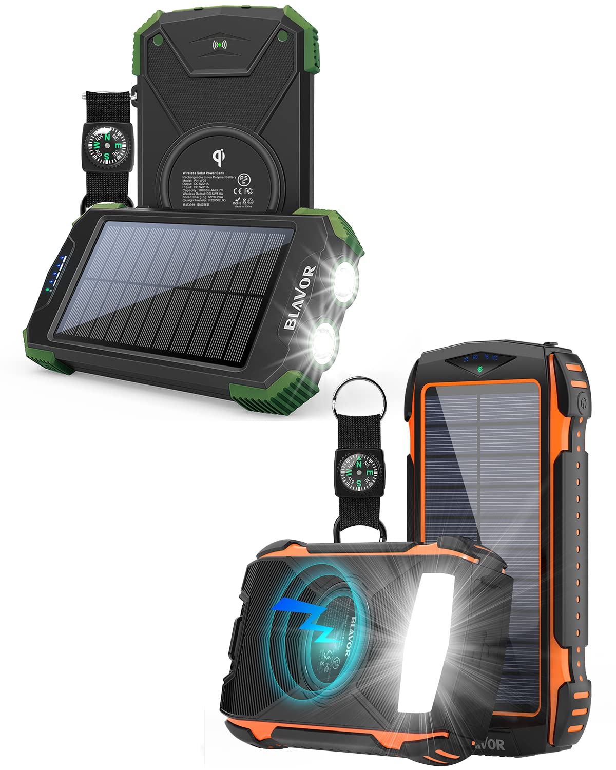 2-Pack 10,000mAh & 20,000mAh Solar Power Bank with Qi Wireless Charging | Waterproof Portable Charger for iPhone, Samsung | Perfect for Camping, Hiking & Emergency Power Outages