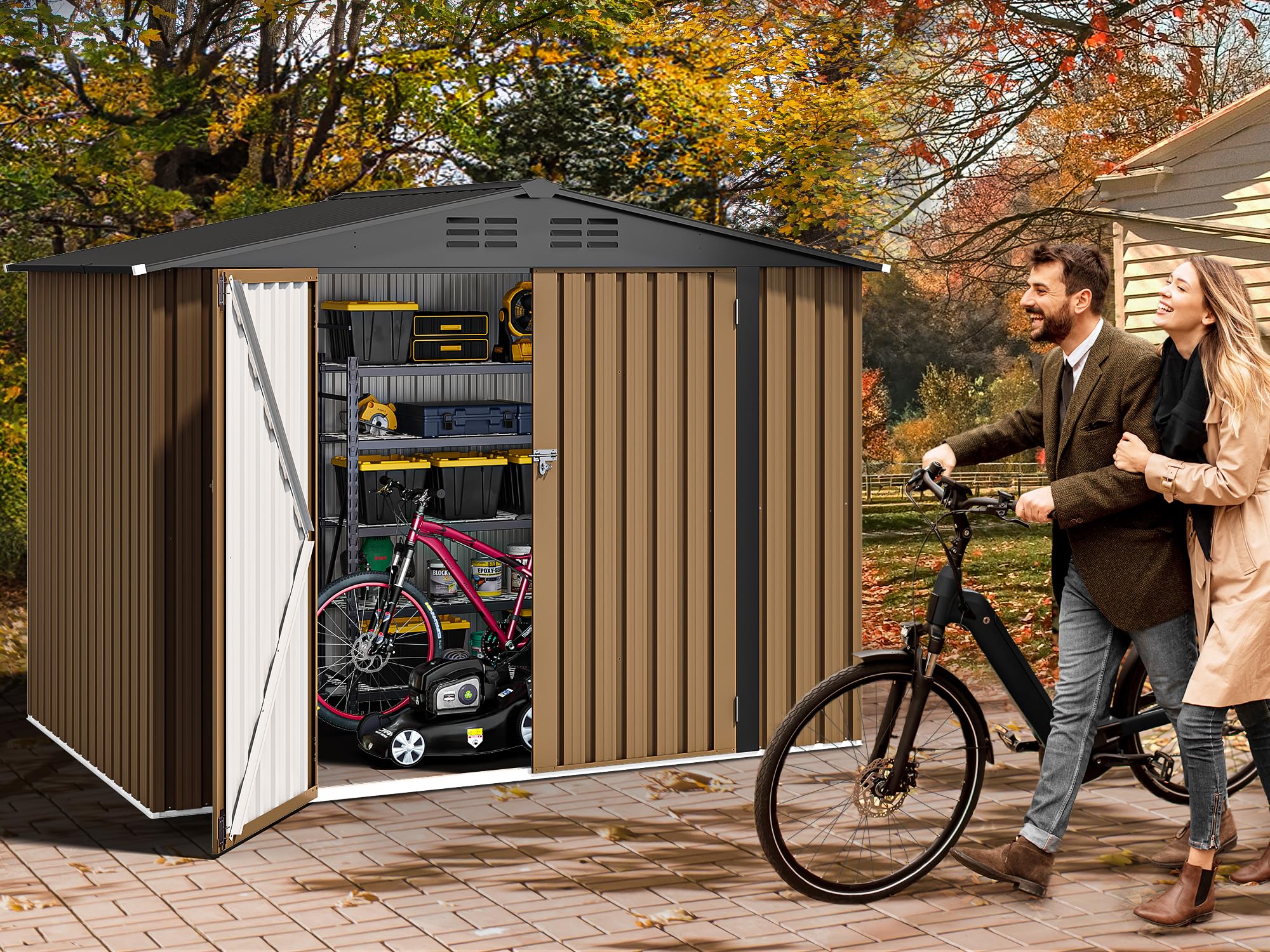 DWVO 8x6 FT Heavy Duty Outdoor Metal Storage Shed - Large Lockable Tool Shed with Air Vent for Backyard, Patio & Lawn - Perfect for Storing Bikes, Tools, Lawn Mowers & Outdoor Equipment | Durable Weatherproof Garden Storage Solution