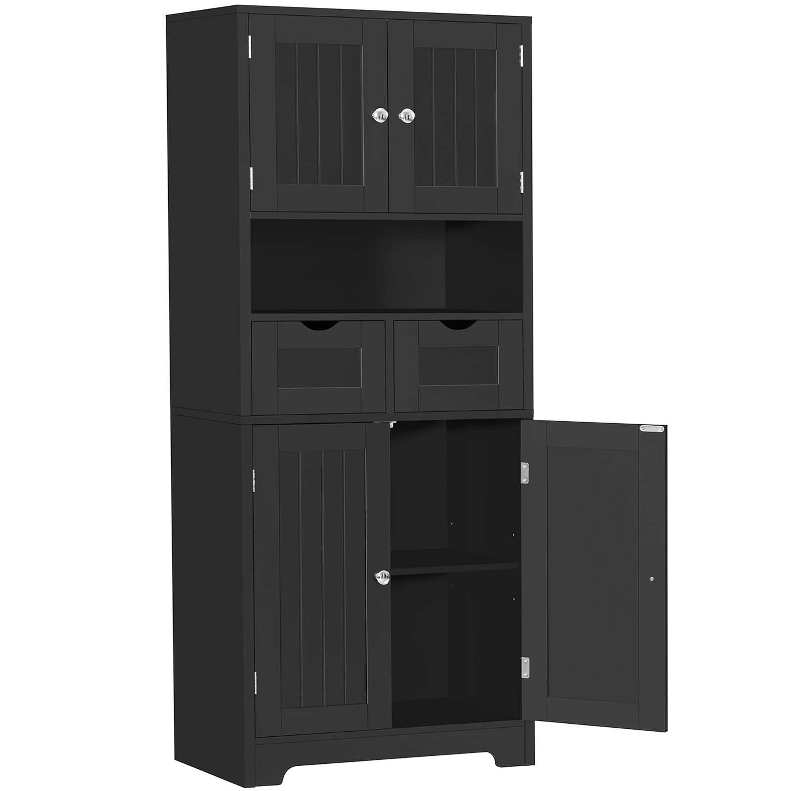 Iwell Tall Storage Cabinet with Adjustable Shelves - 2-Drawer Bathroom & Linen Organizer for Living Room, Bedroom, or Office - Black Wooden Cabinet for Towels, Blankets & Home Storage
