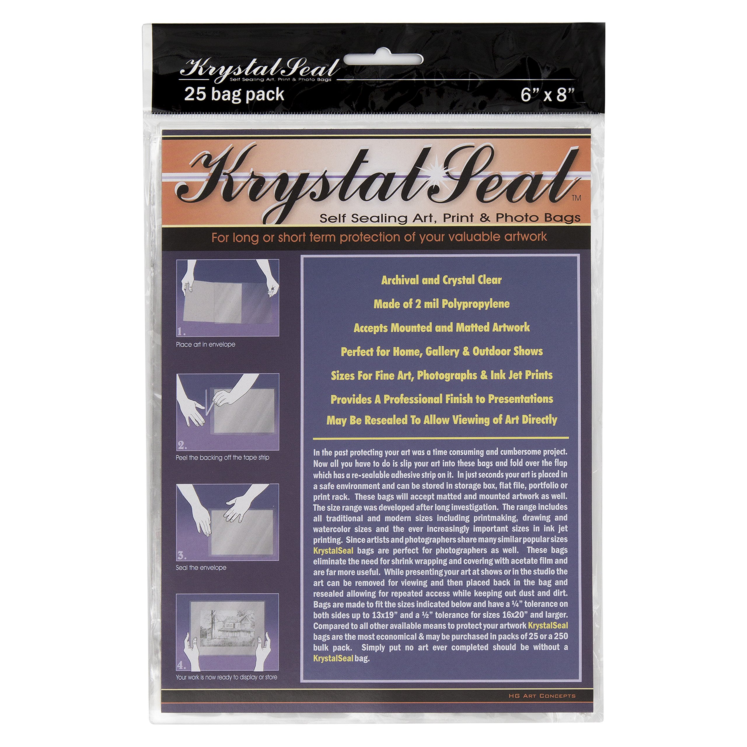 Creative Mark Krystal Seal ATC Archival Polyethylene Bags - 6 x 8 Inches (Pack of 25) for Paintings, Artwork & Photo Storage - Perfect for Artists, Collectors & Scrapbooking