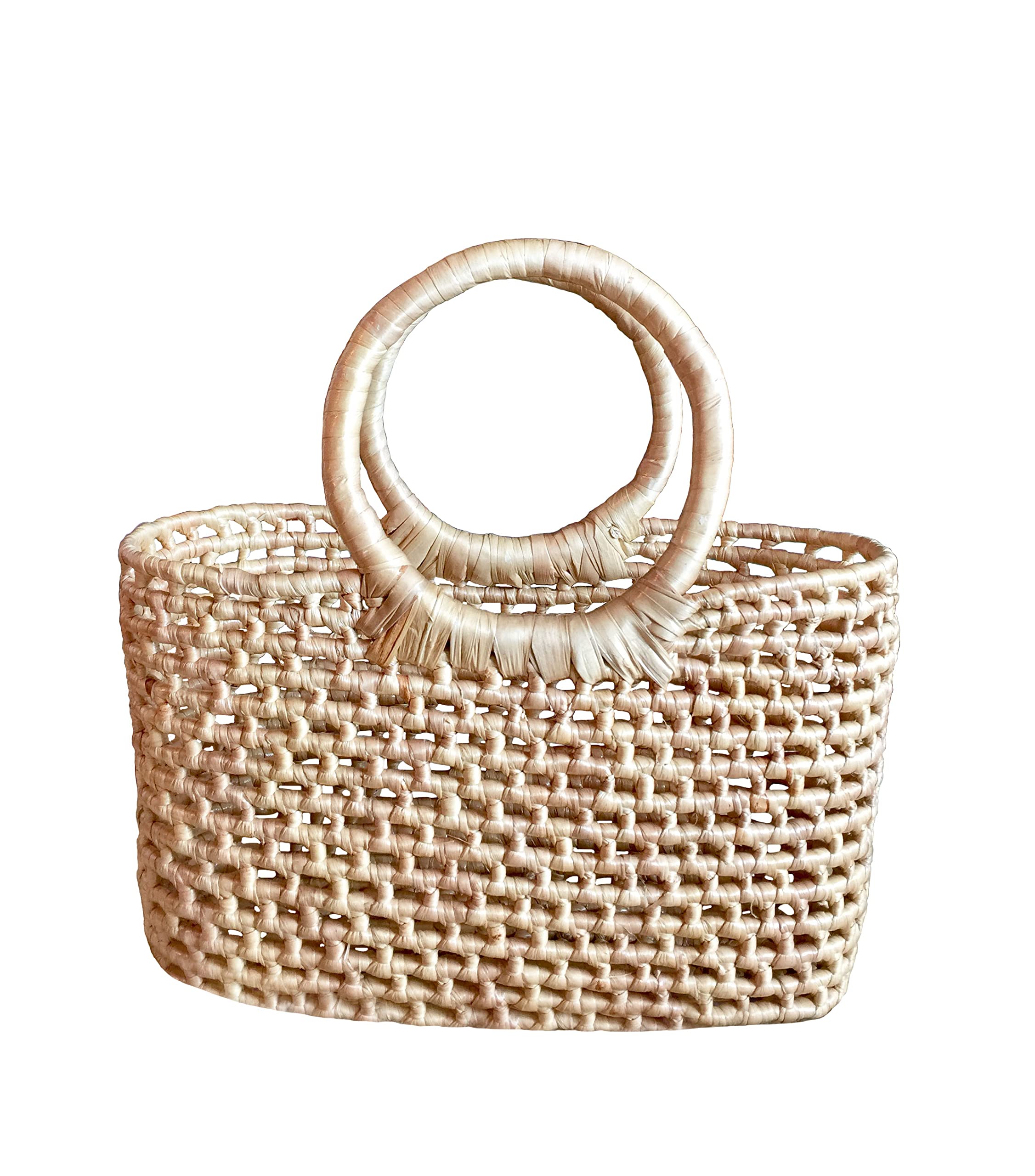 Medium Straw Basket Tote Bag - Natural Woven Beach Bag for Women, Summer Picnic, Shopping & Outdoor Activities | Eco-Friendly Handmade Straw Purse