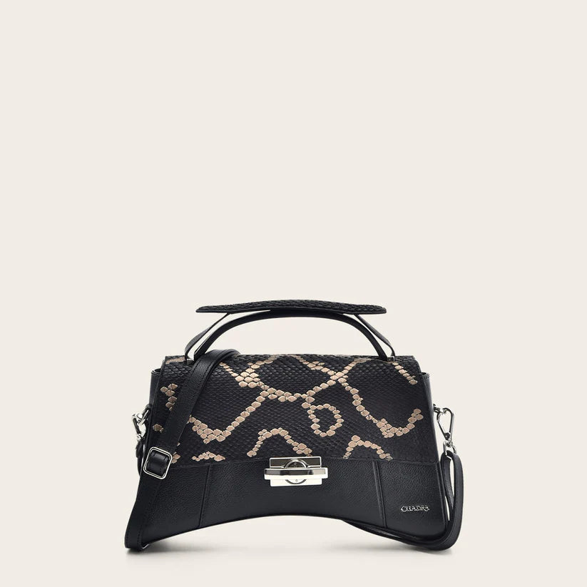 BOD0CPH Women's Fashion Python Leather Handbag - Elegant Black Dress Clutch for Evening Parties & Special Occasions