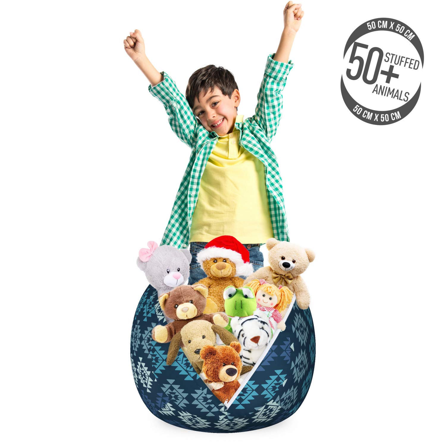 Ambesonne Boho Storage Toy Bag Chair - Washable Stuffed Animal Organizer with Traditional Zigzag Design, Small Multicolor - Perfect for Kids' Room, Nursery, Playroom & Home Organization