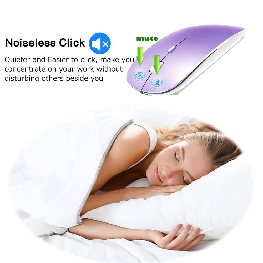 Rechargeable Bluetooth Mouse for MacBook, MacBook Air, MacBook Pro, iPad - Wireless Mouse for Laptop, Notebook, PC, Chromebook (Purple) - Perfect for Office, Home, Travel & Remote Work