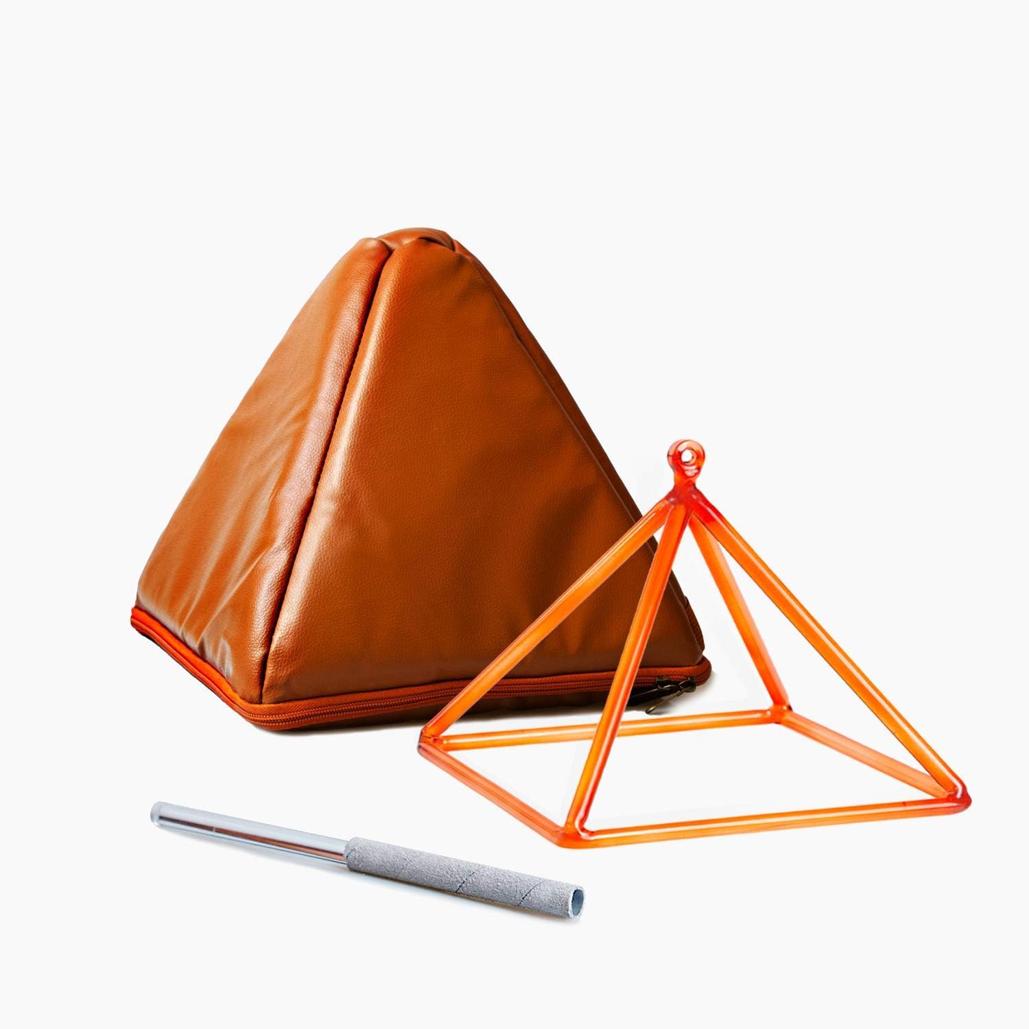 TOPFUND 10 Inch Orange Crystal Singing Pyramid with Leather Carrying Case & Quartz Suede Mallet - Meditation, Sound Healing & Yoga Accessory