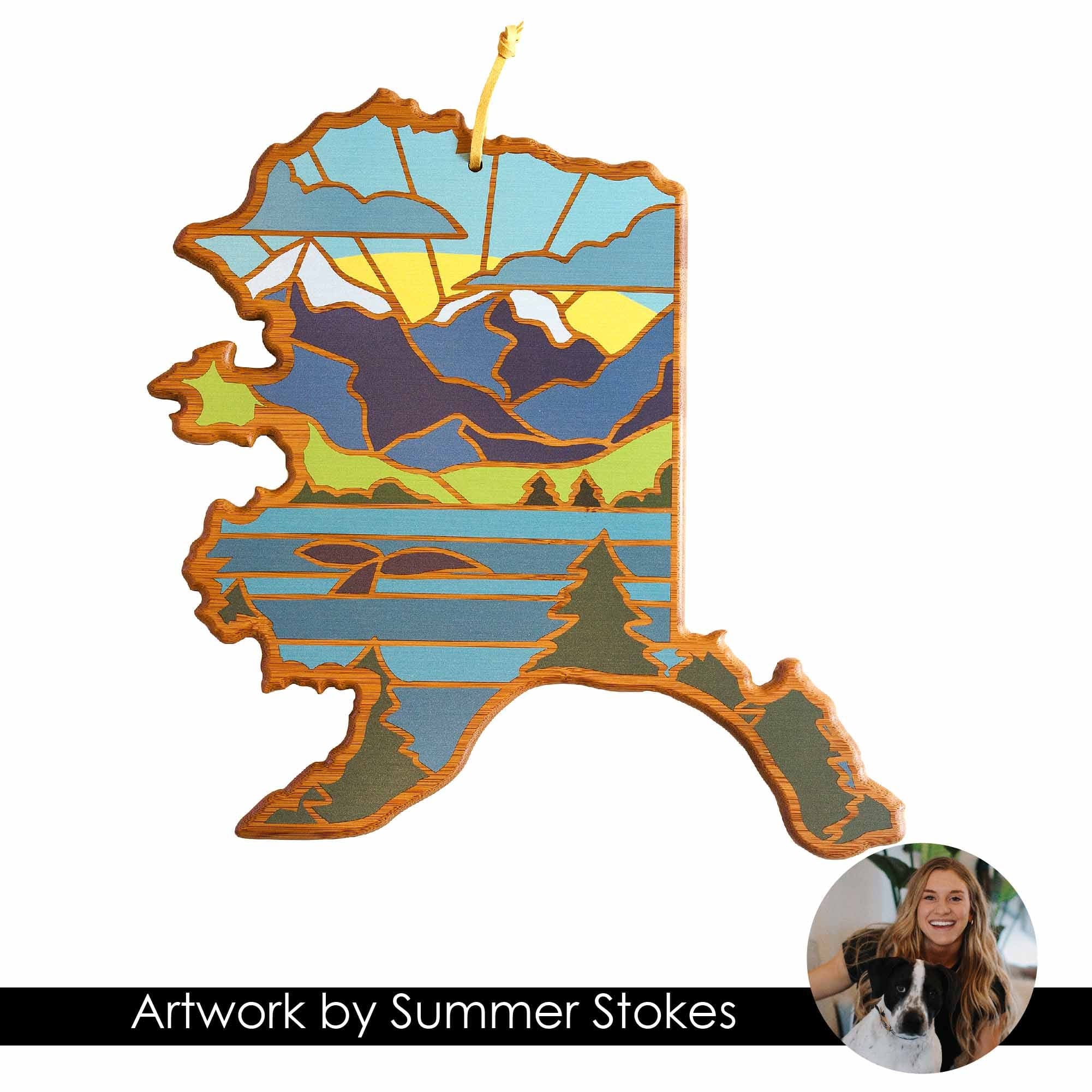 Handcrafted Alaska Themed Wooden Cutting Board with Summer Stokes Artwork - Perfect for Kitchen Decor, Gift Giving & Charcuterie Boards