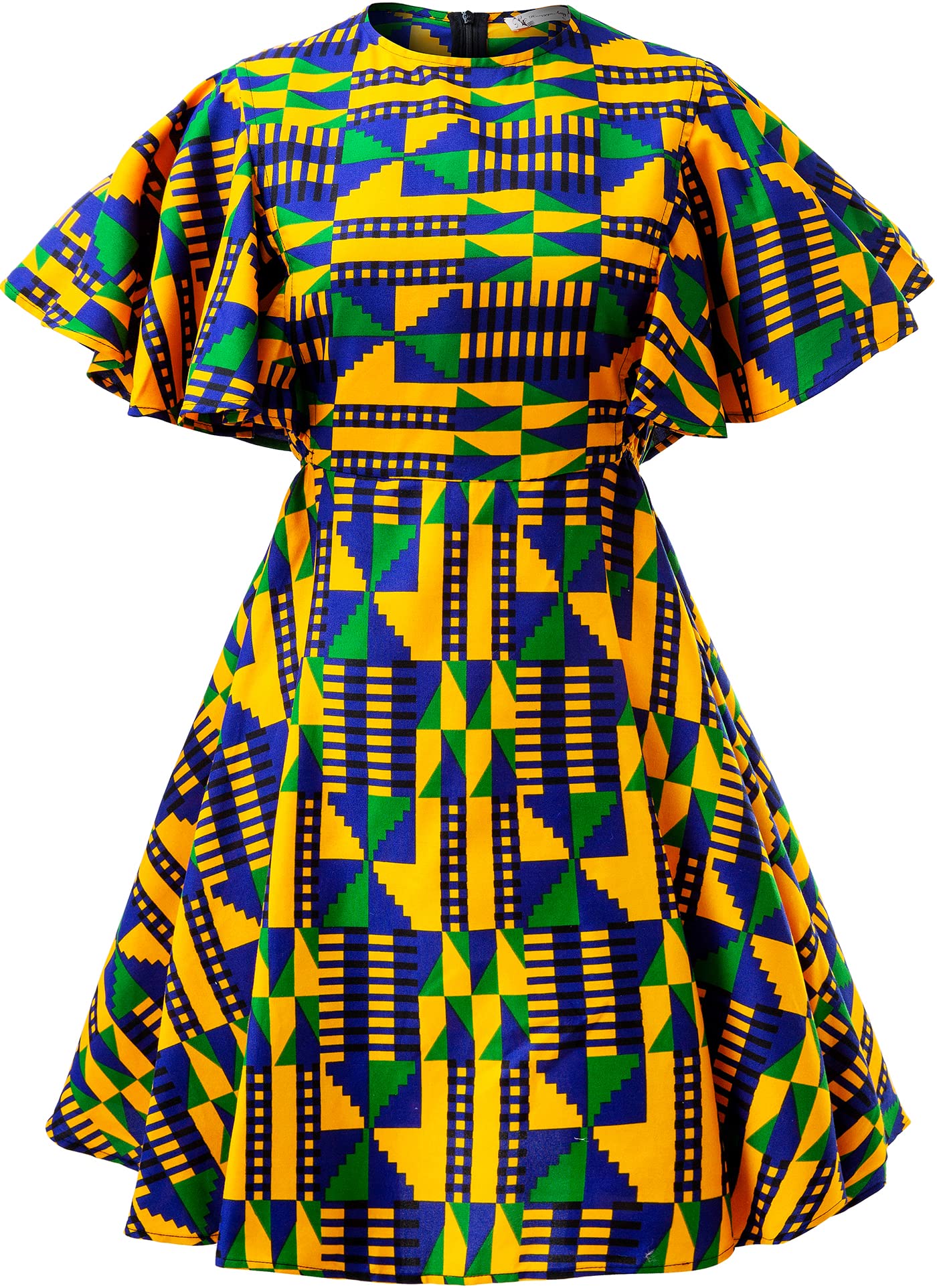 African Vintage Ankara Tunic Dress for Women - Floral Print Ruffle Trim Swing Dress | Perfect for Casual Wear, Parties & Cultural Events