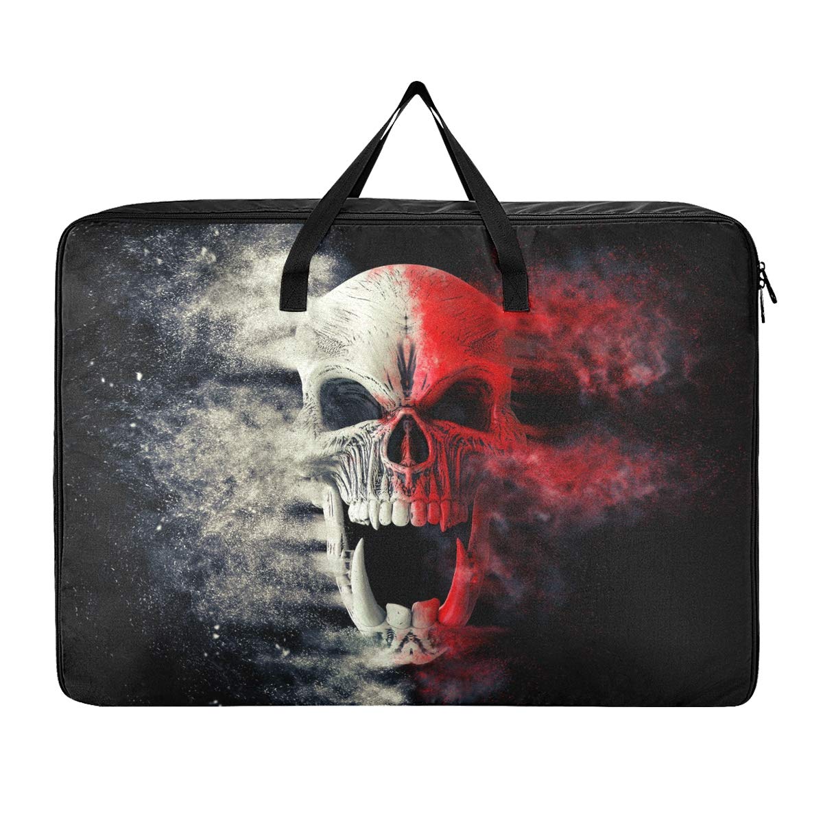 Quilt Storage Bag with Clear Window & Handles - Under Bed Clothing Organizer for Blankets, Seasonal Clothes | Screaming Demon Skull Design | Perfect for Bedroom, Attic & Dorm Storage