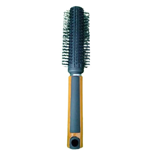 ZAUKY Round Wooden Handle Professional Hair Brush - All Rounder Styling Brush with Smooth Wood & Black Handle for Detangling & Shine (Pack of 1) - Perfect for Salon, Home Use & Travel Styling