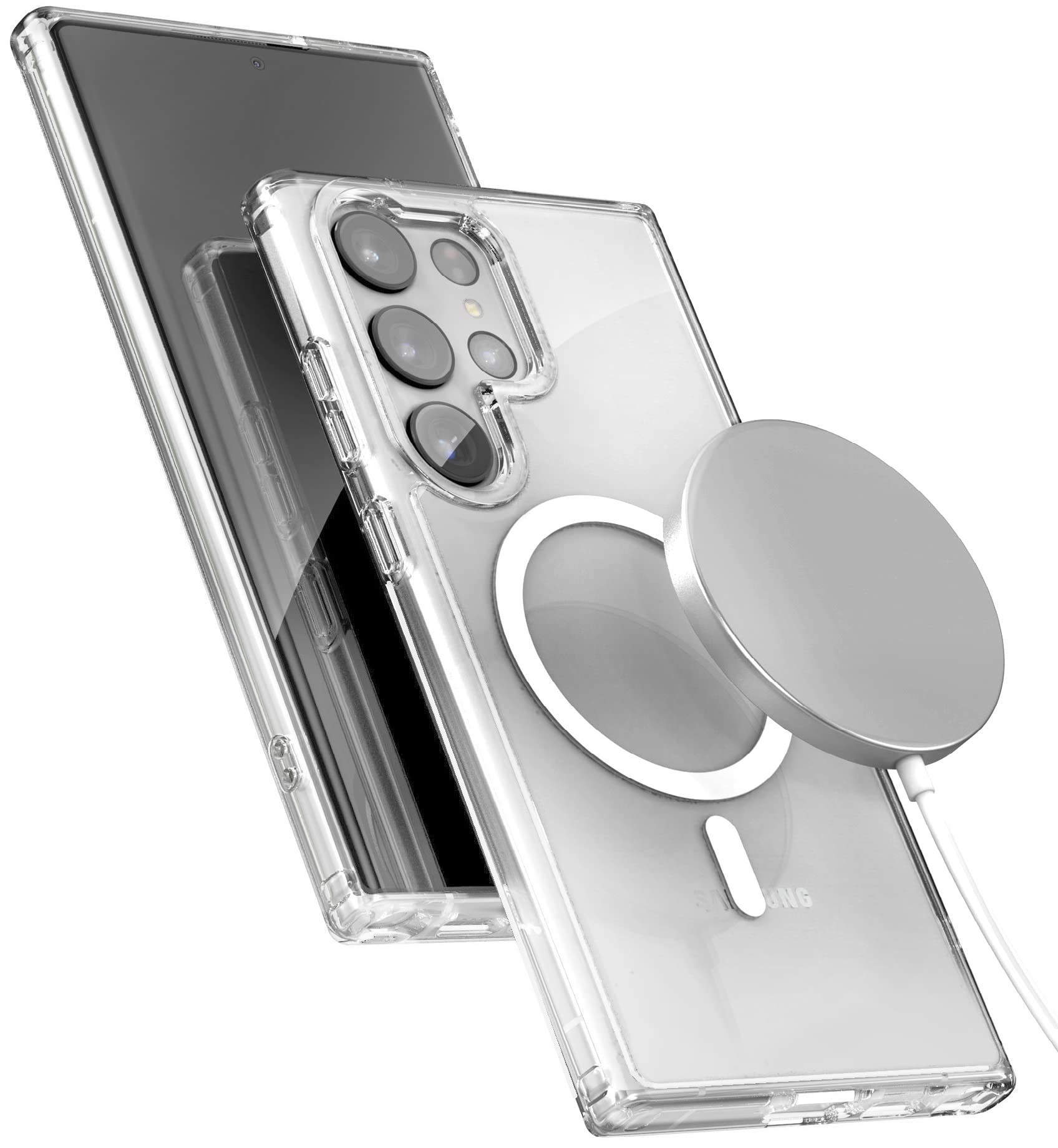2-in-1 Magnetic Samsung Galaxy S23 Ultra Case with Wireless Charging | Clear Protective Cover | Magsafe Compatible | Perfect for Work, Travel & Everyday Use