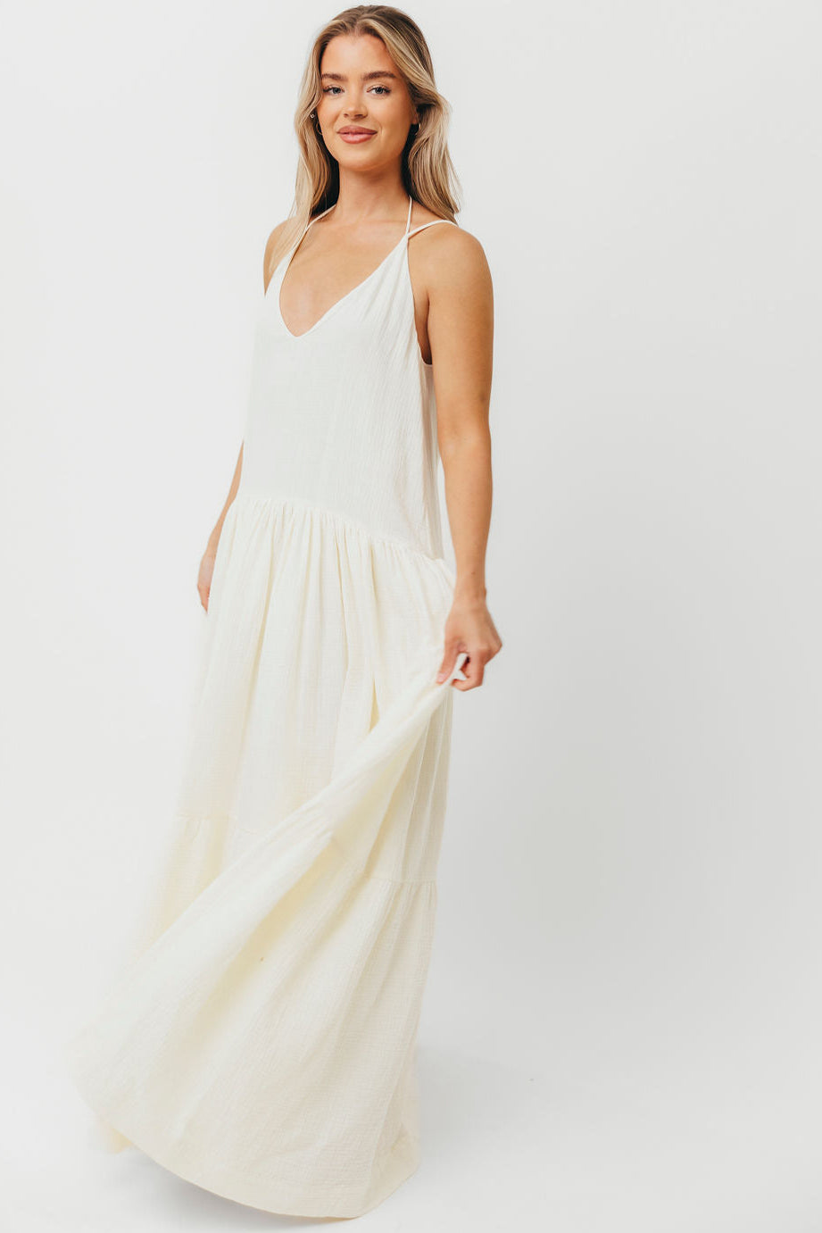 Solenne Women's Elegant Cream Maxi Dress - Perfect for Summer Weddings, Beach Vacations & Casual Outings