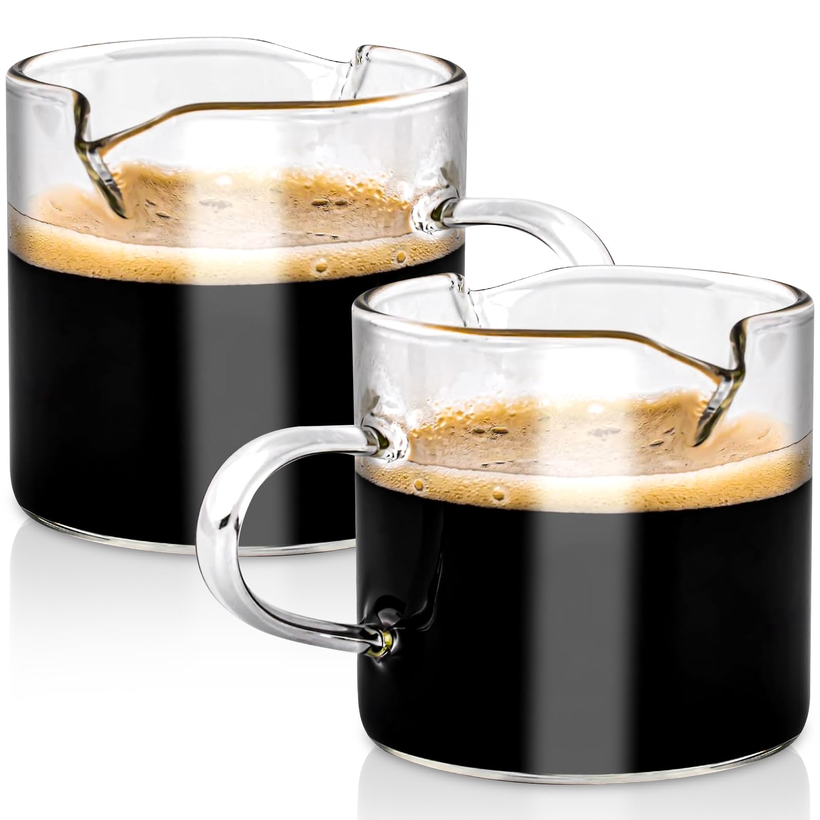 2 Pcs 4 Oz Espresso Shot Glasses with Handle - Double Spouts Coffee Cups for Espresso & Milk - Clear Glass Mugs for Home, Cafe & Restaurant Use