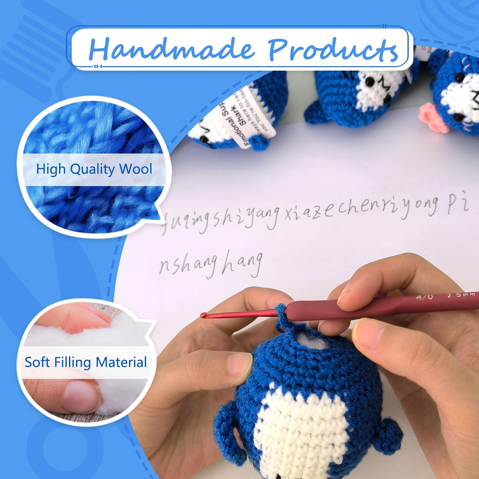 Cute Crochet Shark Plush Toy - Unique Animal Gift for Shark Lovers, Inspirational Birthday Present for Women & Men - Perfect Desk Decor for Office or Home