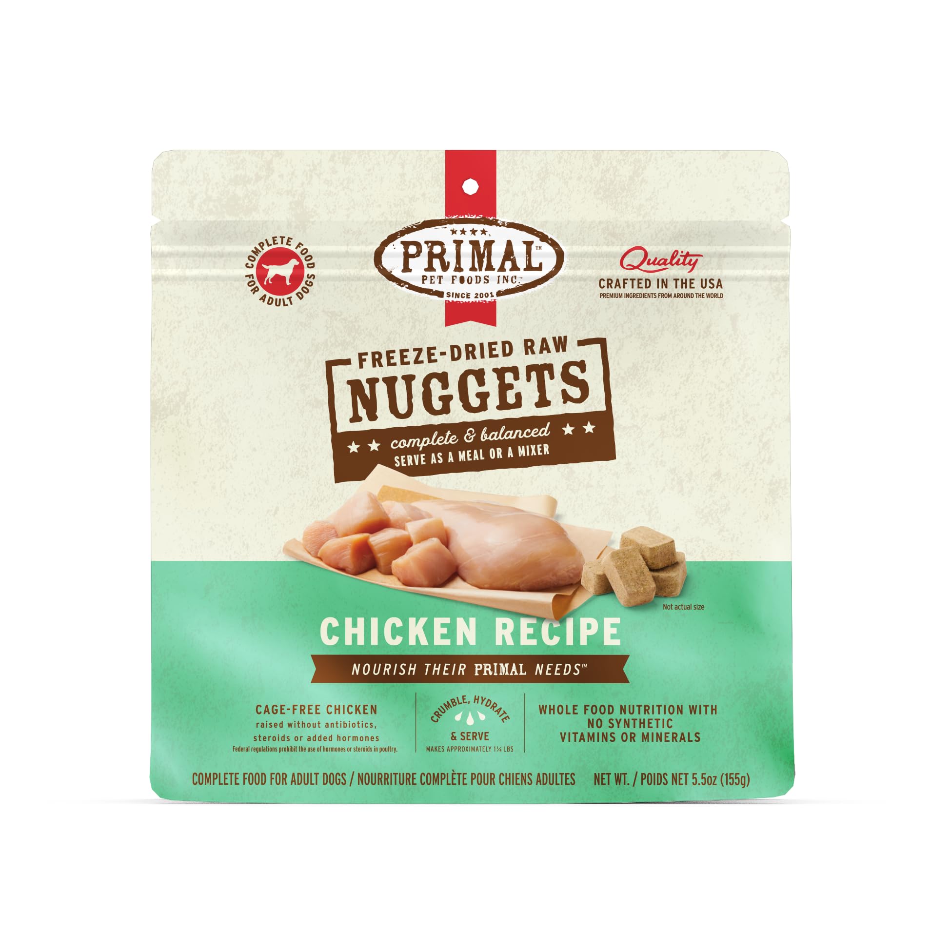 Primal Freeze Dried Raw Dog Food Nuggets - Chicken Recipe | Grain Free, High Protein Complete Meal for Dogs | Perfect as Topper, Treat or Full Meal Replacement | 5.5 oz | Ideal for Active Dogs, Puppies & Senior Pets