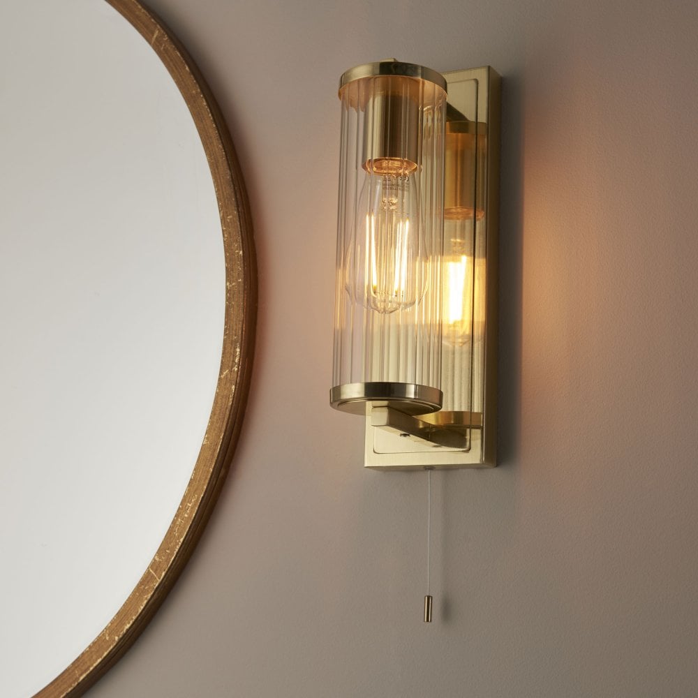Cooper IP44 Waterproof Bathroom Wall Light - Satin Brass/Dark Bronze/Chrome Finish with Clear Ribbed Glass - Perfect for Bathroom Vanity, Shower Area & Spa-Like Home Decor