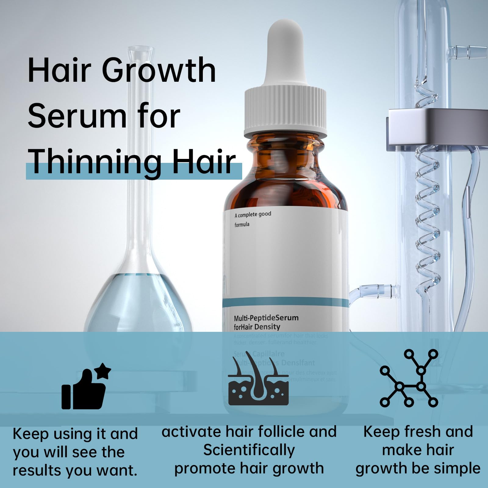 Best Hair Growth Serum for Thinning Hair - 30mL Vegan Multi-Peptide Treatment for Men & Women | Natural Frizz Control & Scalp Nourishment | Daily Use for Stronger, Healthier Hair at Home or Salon