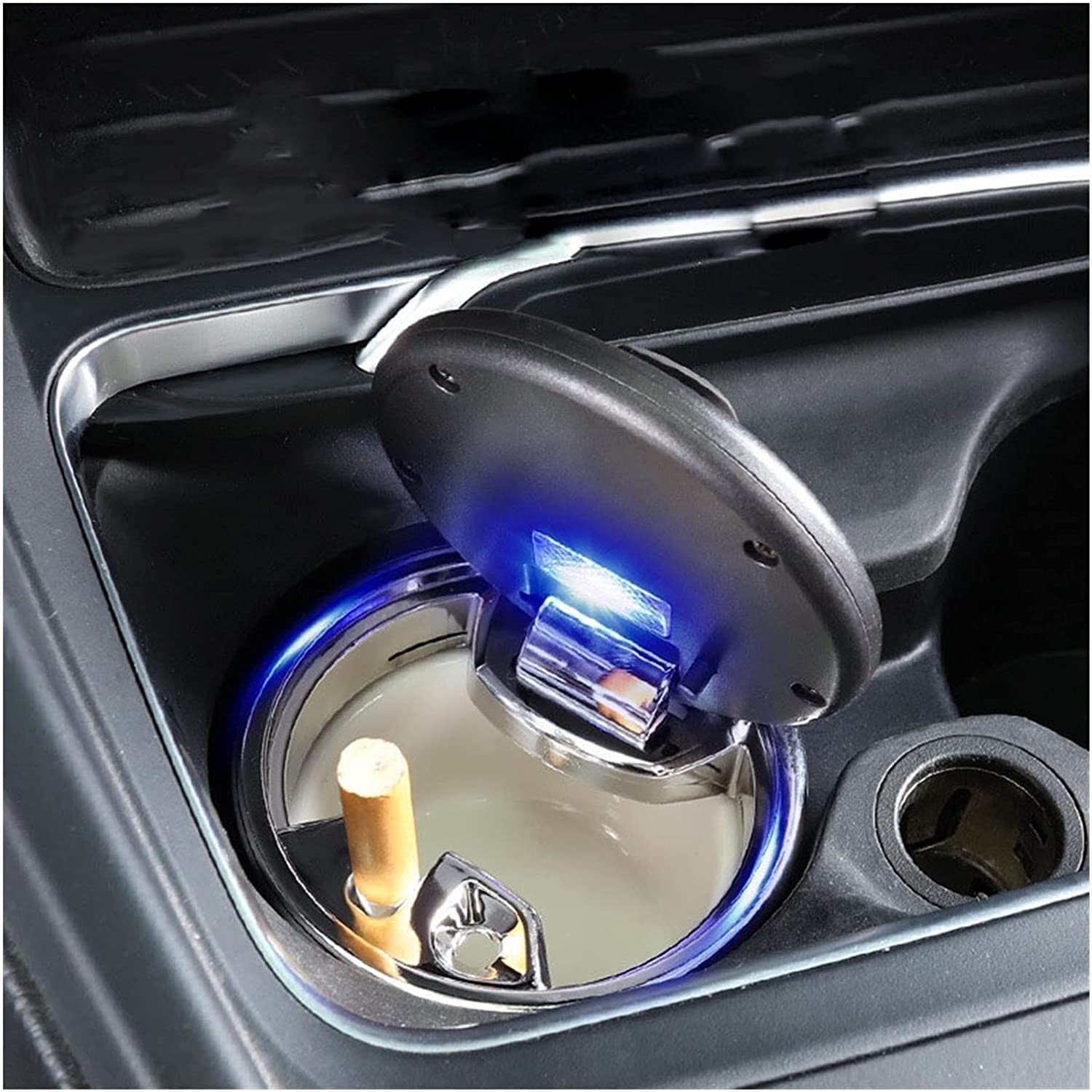 Premium Car Ashtray with Detachable Lighter Set - Blue LED Light Indicator & Lid for Smoke-Free Cars, Home, Office & Travel | Ideal for Smokers on the Go (Color: A)
