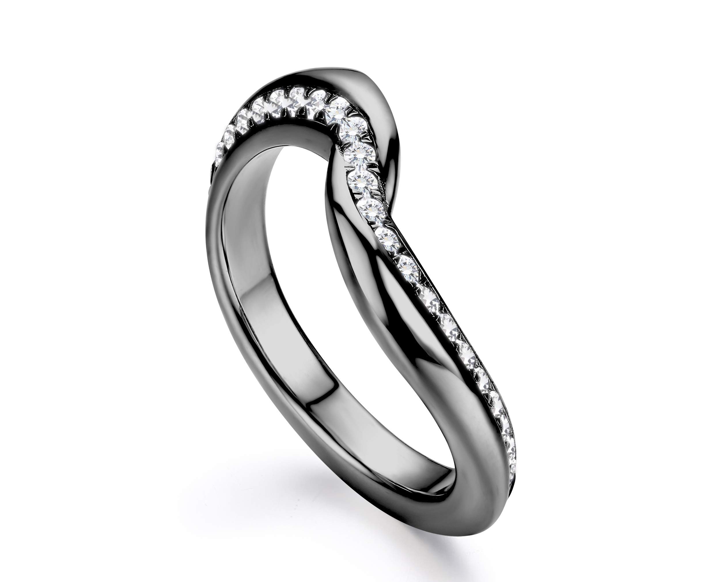 14K Gold Swirl Eternity Ring with Pave Diamonds - April Birthstone Wedding Band & Engagement Ring for Women | Unique Non-Traditional Minimalist Jewelry | Perfect for Anniversaries, Proposals & Special Occasions