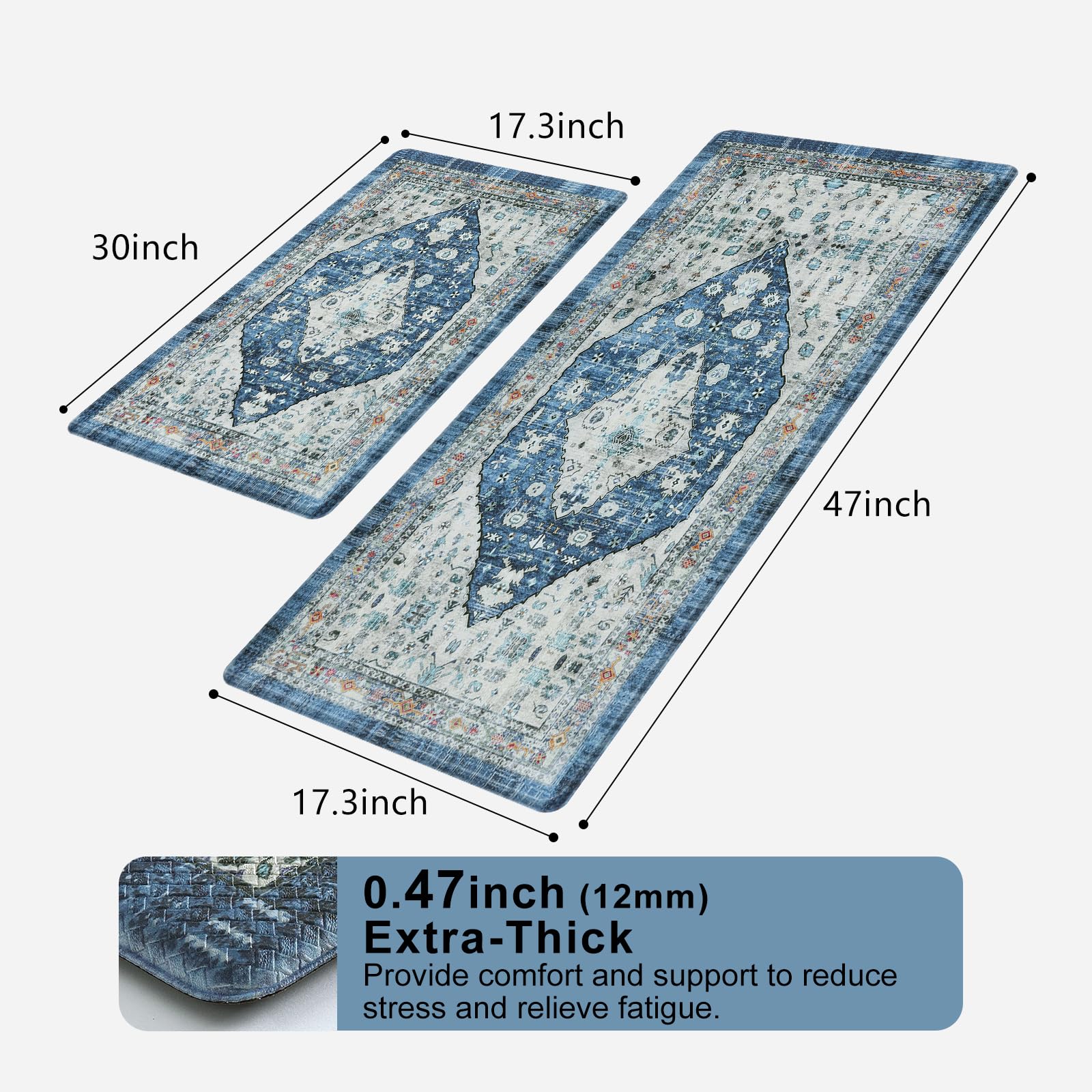 Collive Boho Kitchen Rugs Set of 2 - Non-Slip Anti-Fatigue Floor Mats with Cushioned Support, Waterproof Heavy Duty Foam Mats for Kitchen, Standing Desk, Sink & Laundry Areas (17