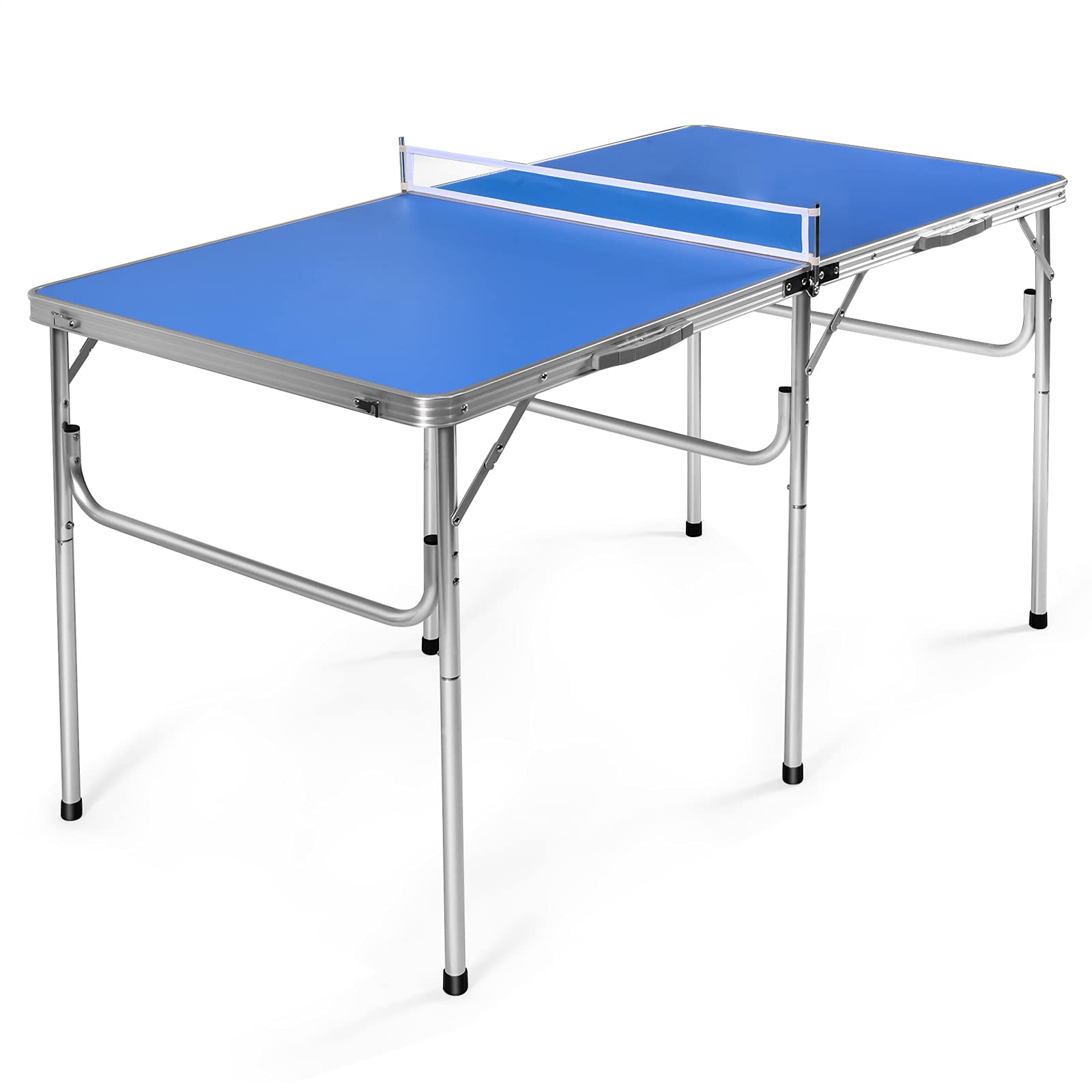 GYMAX Folding Ping Pong Table Set - Indoor Table Tennis Table with Net, 2 Paddles & 3 Balls | Free Standing for Home, Office, Game Room & Backyard Fun