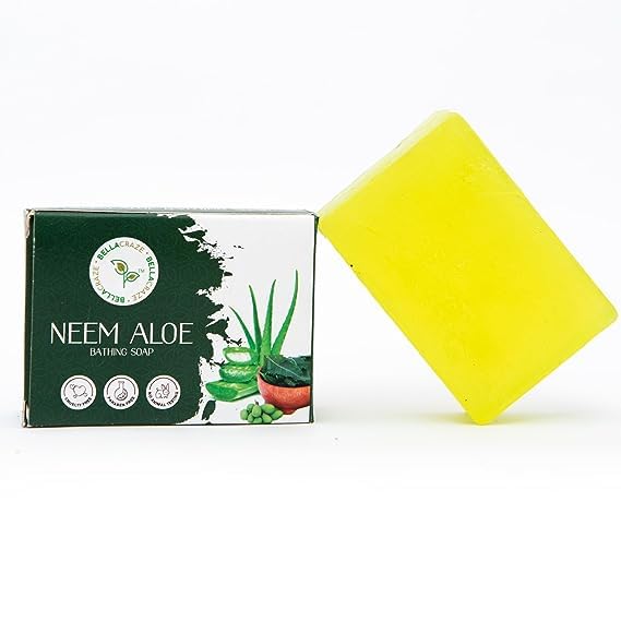 BELLACRAZE Neem & Aloe Vera Soap - 100% Natural Organic Face & Body Wash - Reduces Dark Circles & Enhances Skin Glow - 100g Green Bar (Pack of 3) - Perfect for Daily Cleansing, Acne Treatment & Sensitive Skin Care