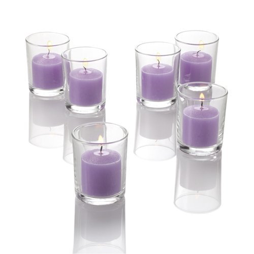 144-Pack Richland Unscented Lavender Votive Candles with 144 Clear Glass Eastland Votive Holders - Perfect for Weddings, Spa Decor, and Home Aromatherapy