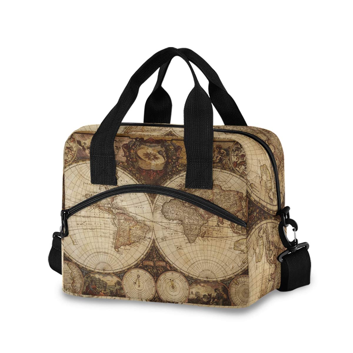 Vintage Brown Insulated Lunch Bag for Women & Men - Reusable Cooler Tote with Detachable Shoulder Strap & Carry Handle - Perfect for Work, School, Picnic & Outdoor Activities