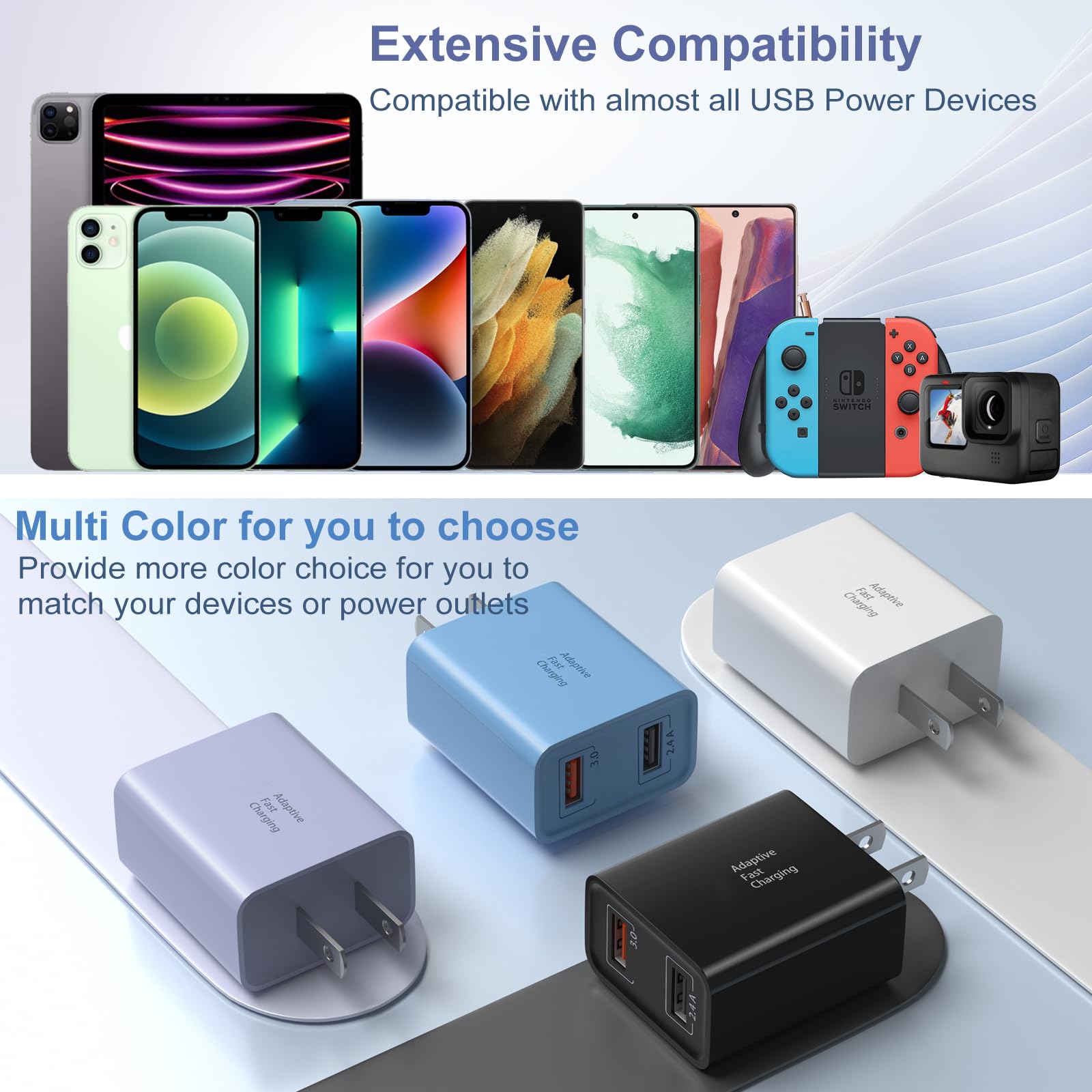 Costyle 5-Pack 30W Dual Port USB Wall Charger - Fast Charging Block with Quick Charge 3.0 & 5V 2.4A for Samsung Galaxy S10/S9/S8/S7, iPhone Xs/8/7, Pixel - Perfect for Home, Office & Travel (White)