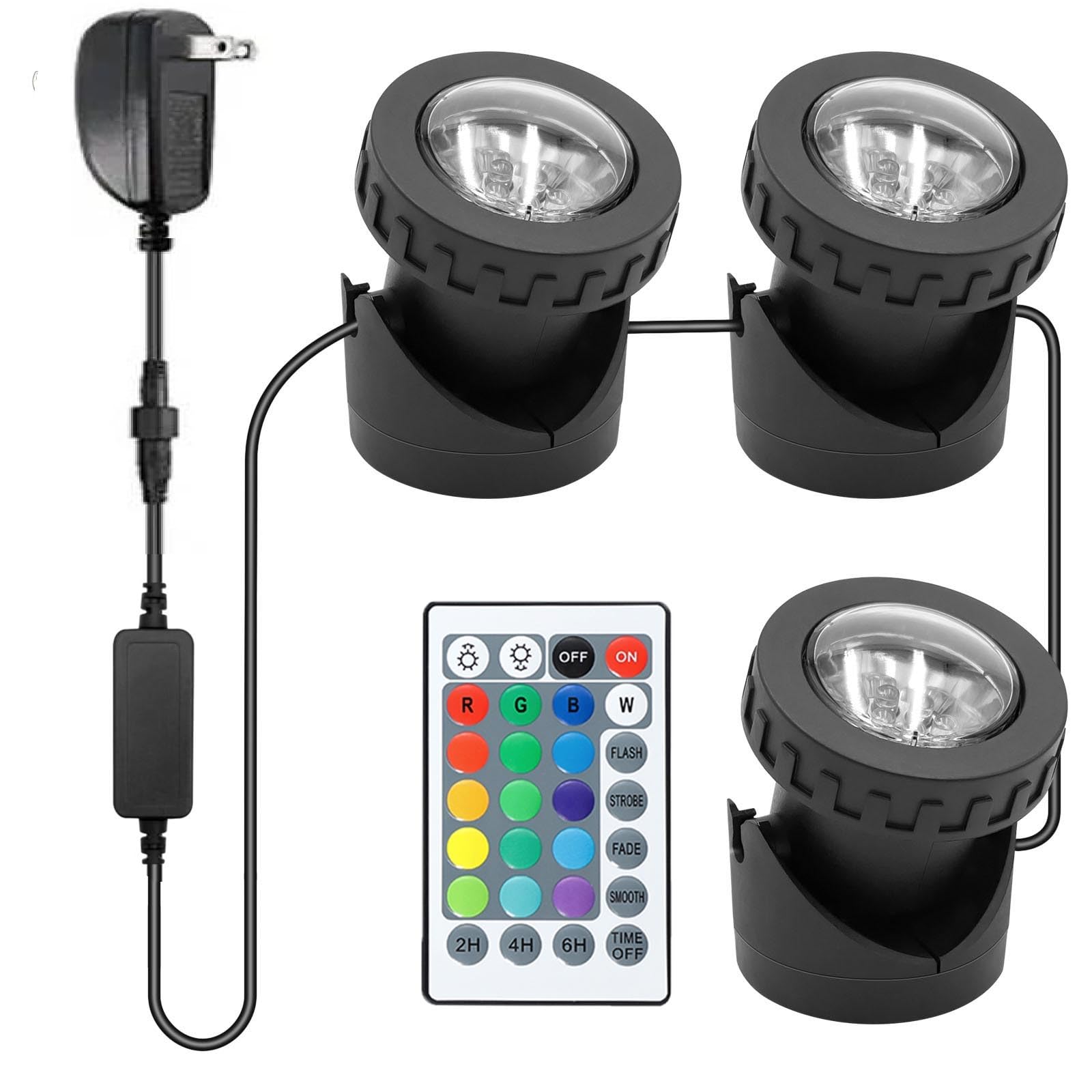 RGB Waterproof Pond Lights with Timer - IP68 Outdoor Landscape Lighting, Dimmable Fountain Lights for Garden, Fish Tank & Pond (3-Pack) | Perfect for Backyard Decor, Pool Parties & Nighttime Ambiance