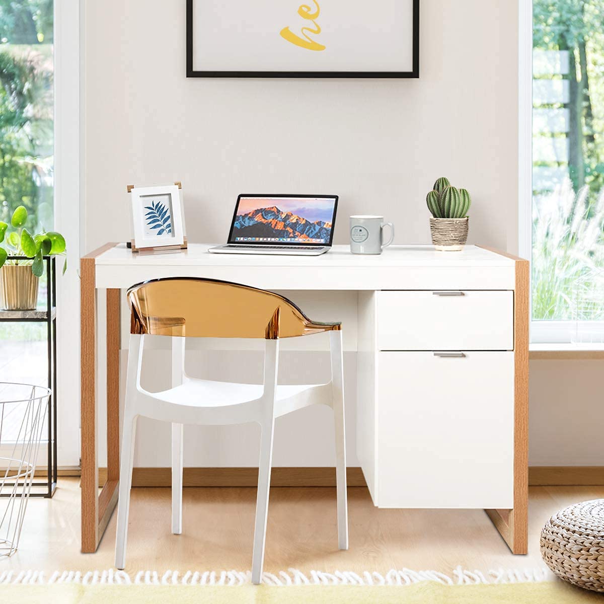 Topment 44 Inch Modern Writing Desk with Drawer - Sturdy Study Desk, Makeup Vanity Table with Storage Cabinet - Classic Simple Style Laptop Workstation for Home Office, Bedroom, Living Room or Study - Easy Assembly (Perfect for Remote Work, Online Classes & Home Beauty Routine)