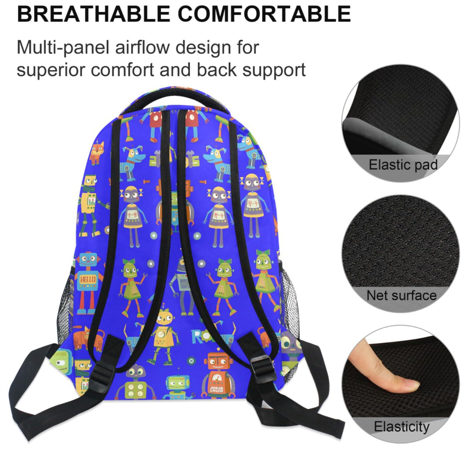 ZZKKO Cartoon Robot Backpack for Boys & Girls - Durable School Book Bag, Travel Daypack for Hiking, Camping, Work & Laptop - Deep Blue | Perfect for Students, Commuters & Outdoor Adventures